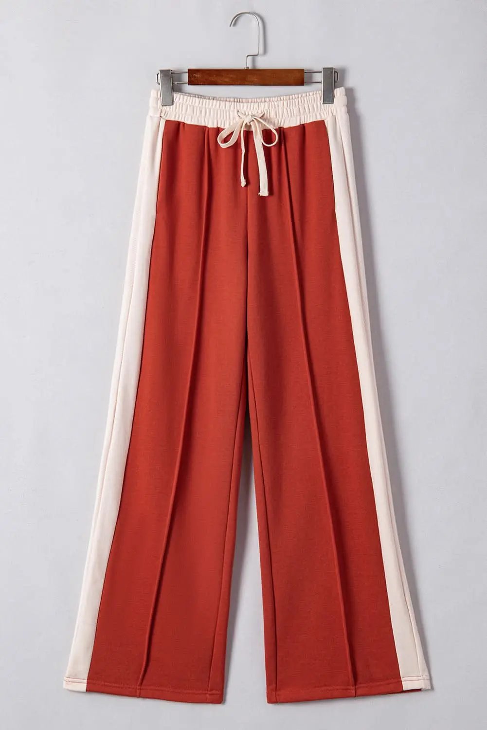 Love Salve Red Color Block Pants Women's Casual Wide Leg Trousers - High Waist, Drawstring