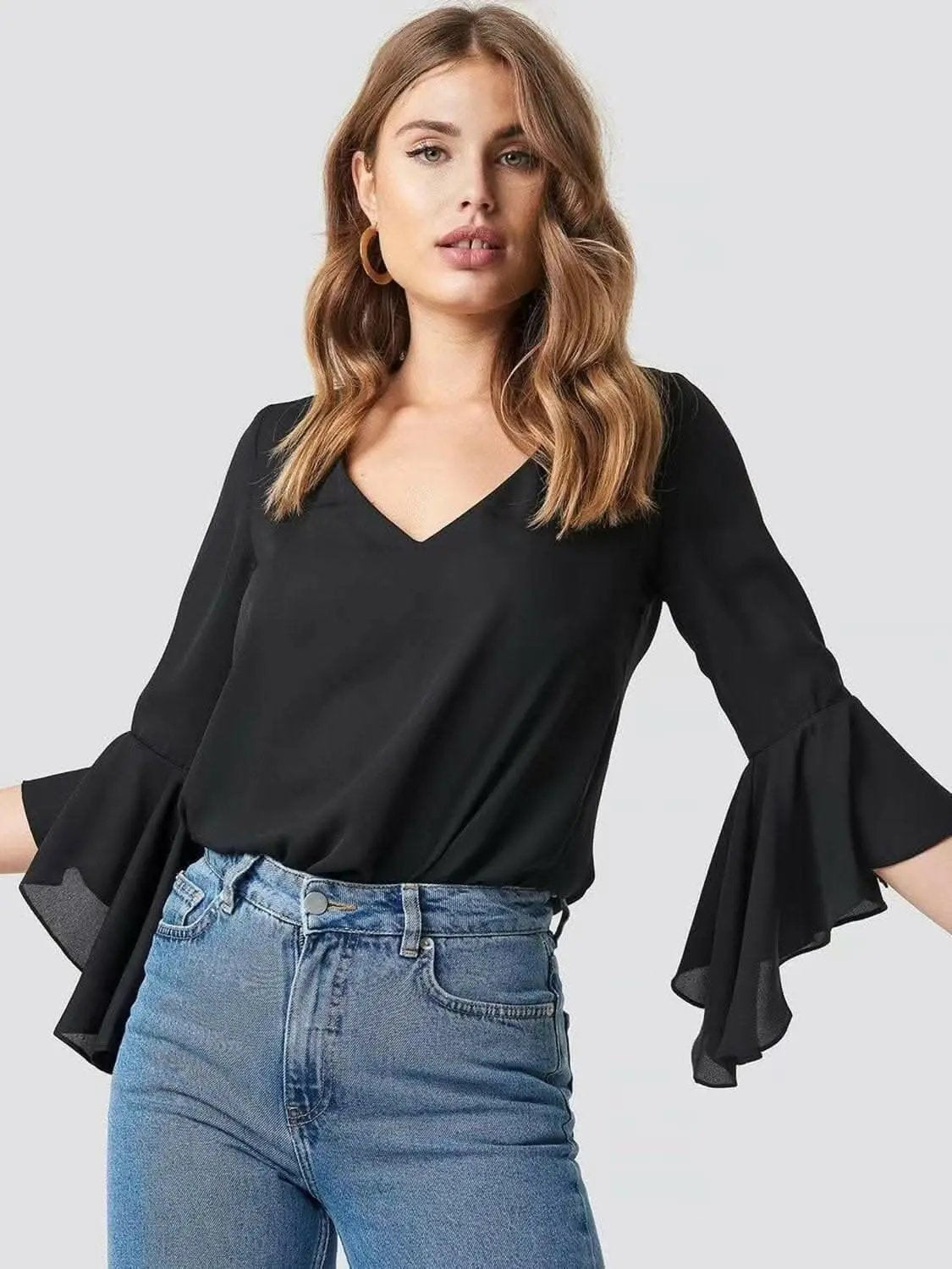 T-Shirts Trendsi Necklaces - Flirty sheer blouse with flounce sleeves