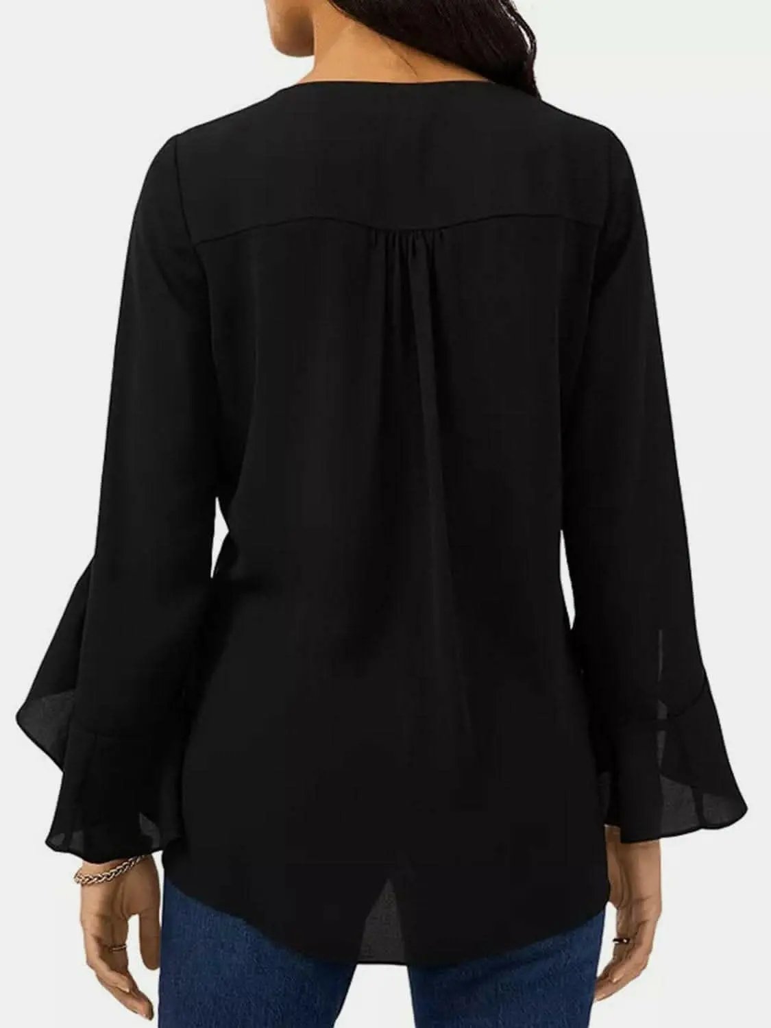 T-Shirts Trendsi Necklaces - Flirty sheer blouse with flounce sleeves