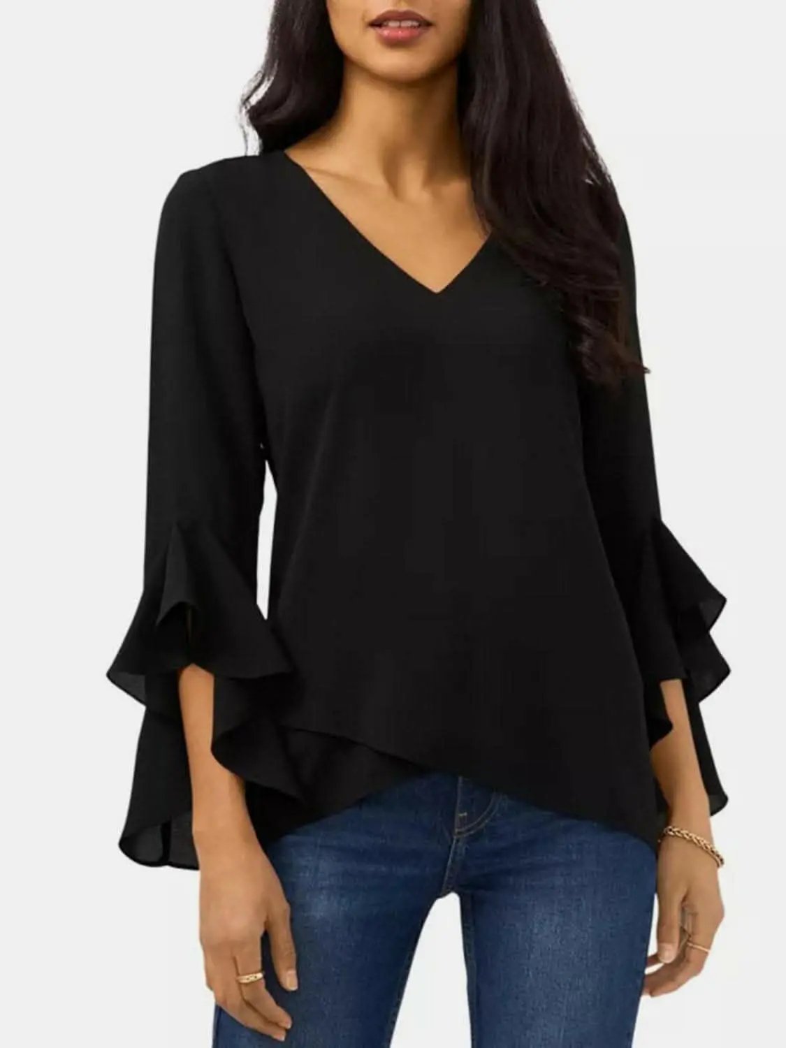 T-Shirts Trendsi Necklaces - Flirty sheer blouse with flounce sleeves