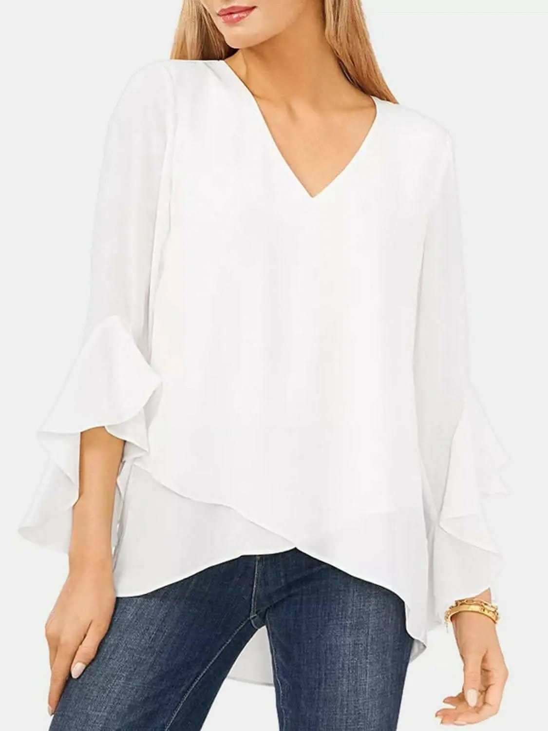 T-Shirts Trendsi Necklaces - Flirty sheer blouse with flounce sleeves