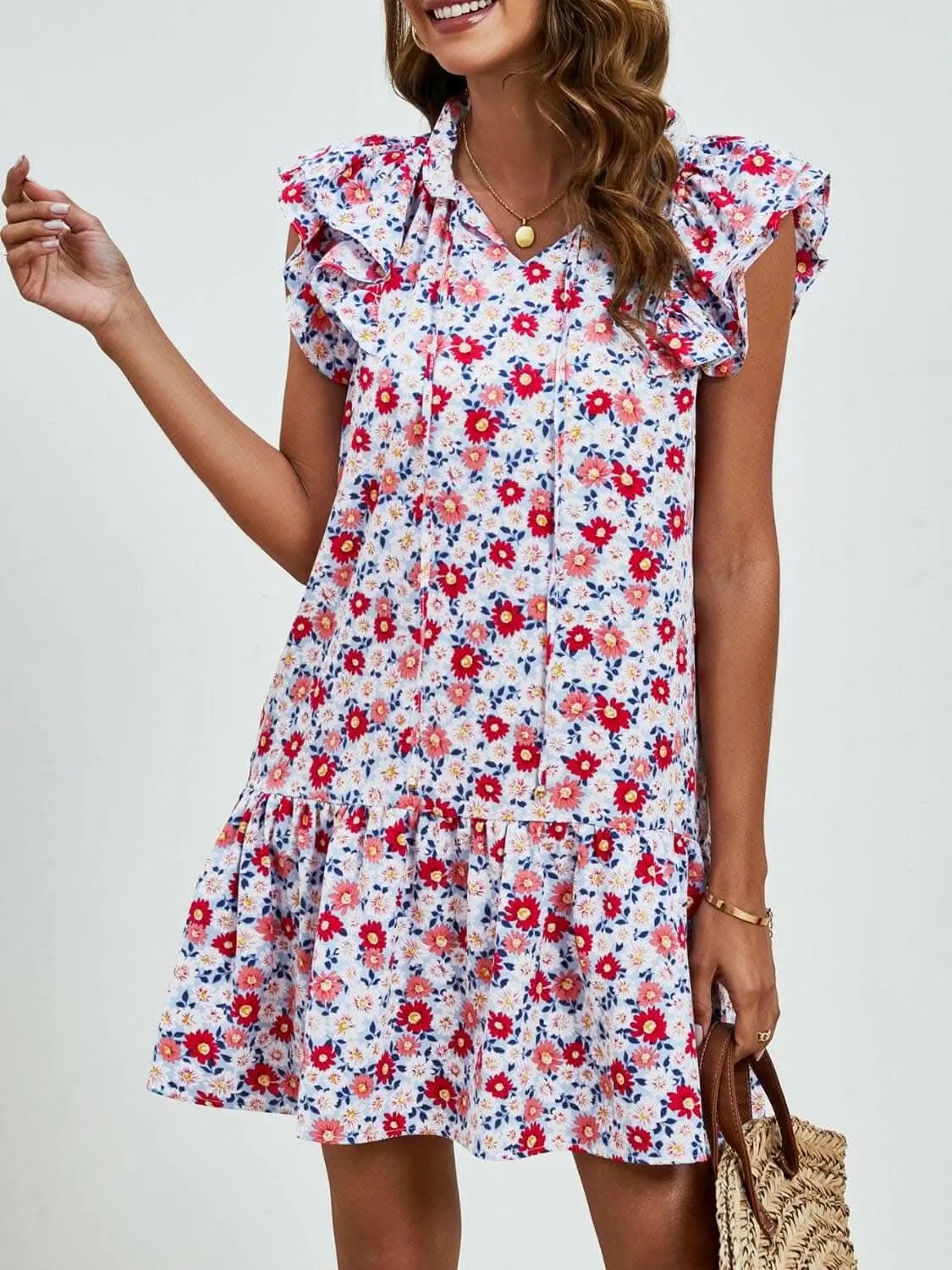Trendsi Maternity Floral Cap Sleeve Dress Brick Red