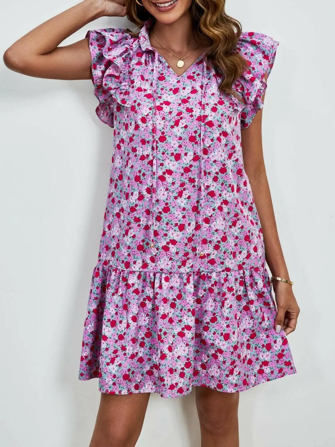 Trendsi Maternity Floral Cap Sleeve Dress Brick Red