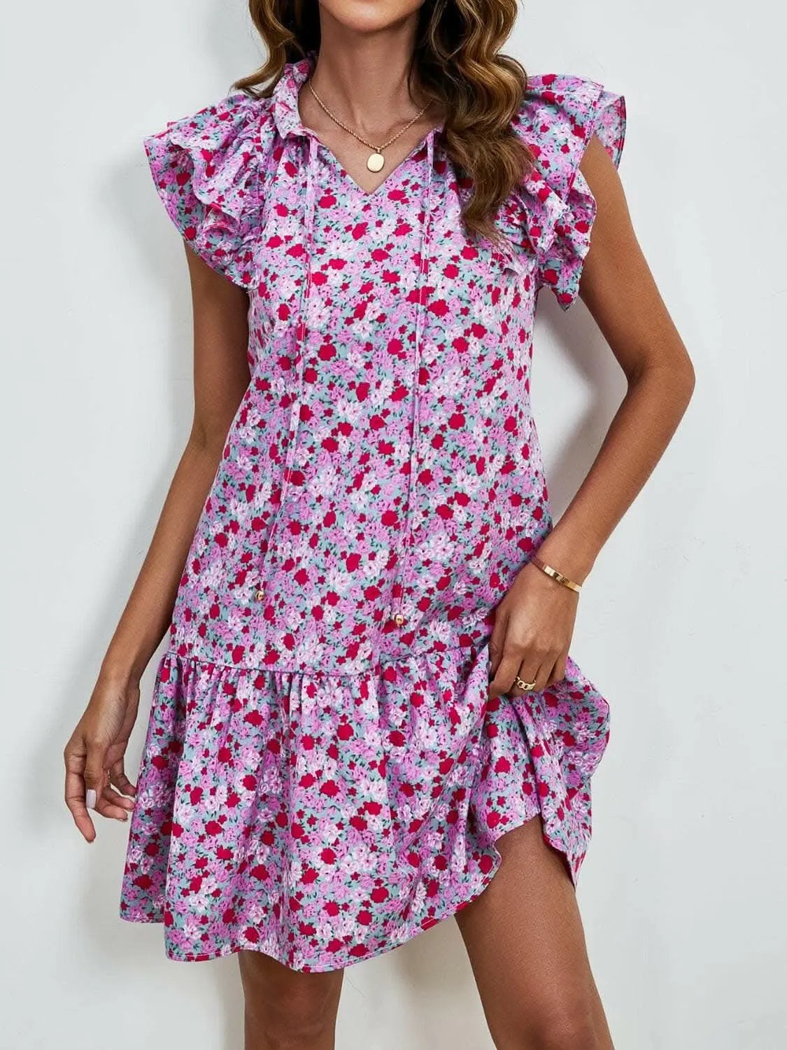 Trendsi Maternity Floral Cap Sleeve Dress Brick Red