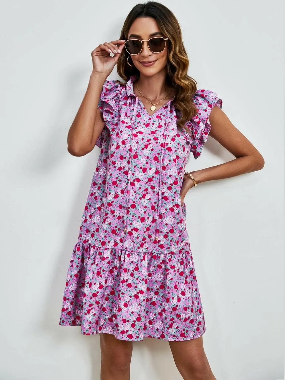 Trendsi Maternity Floral Cap Sleeve Dress Brick Red