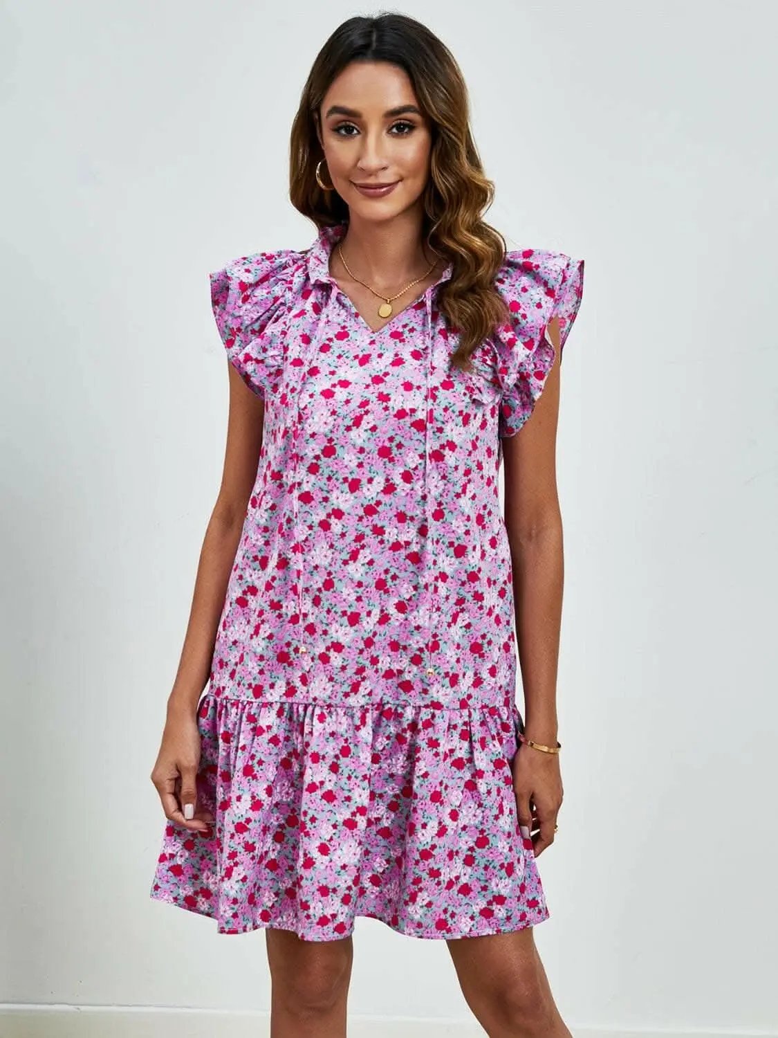 Trendsi Maternity Floral Cap Sleeve Dress Brick Red