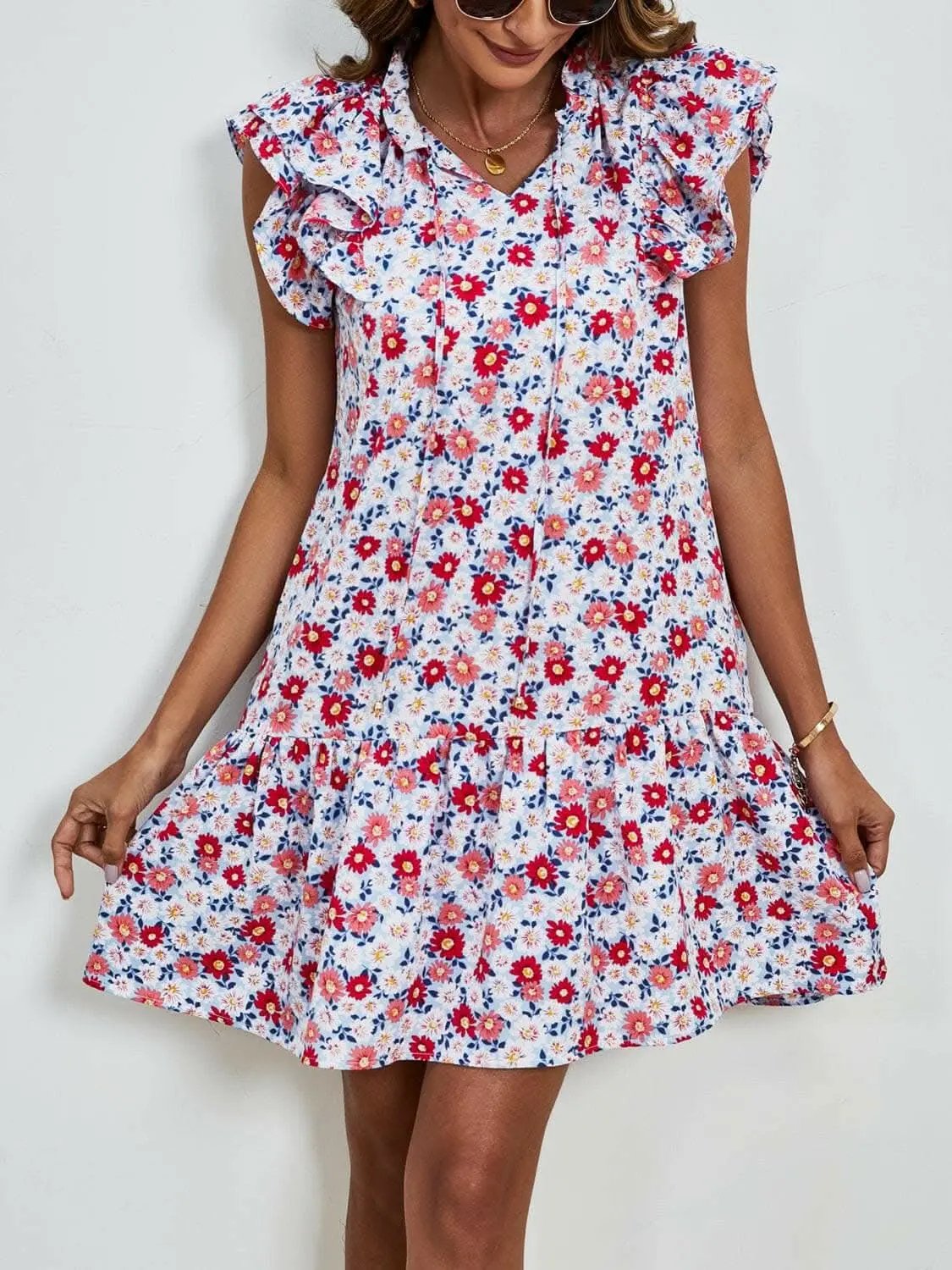 Trendsi Maternity Floral Cap Sleeve Dress Brick Red