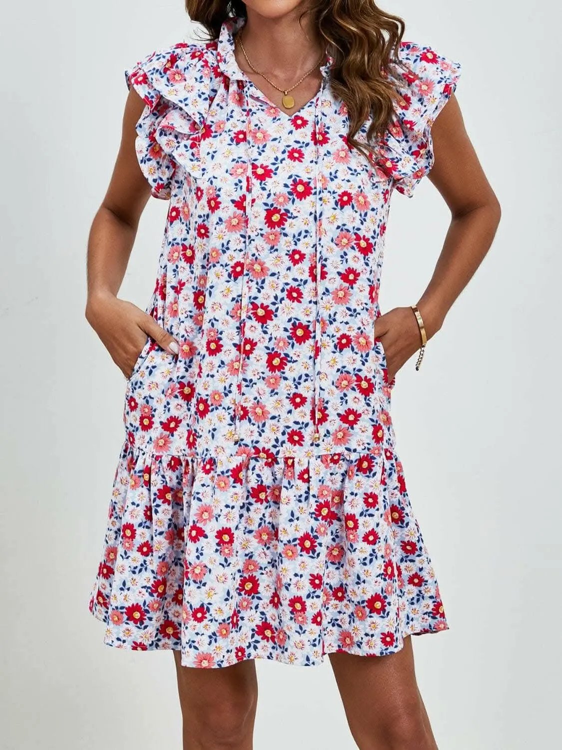 Trendsi Maternity Floral Cap Sleeve Dress Brick Red