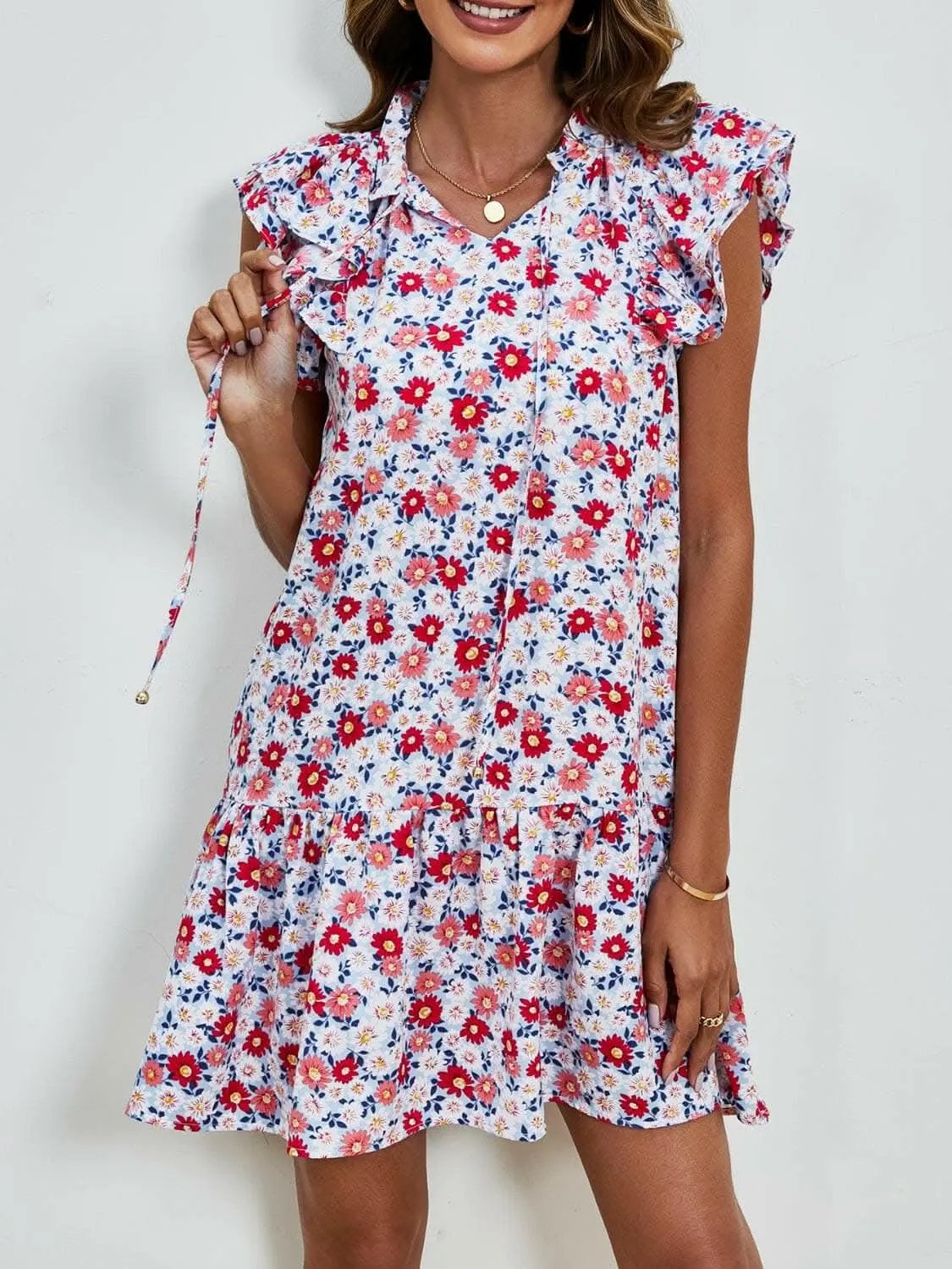 Trendsi Maternity Floral Cap Sleeve Dress Brick Red