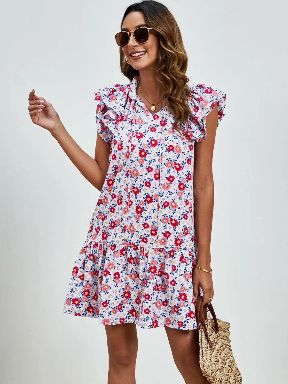 Trendsi Maternity Floral Cap Sleeve Dress Brick Red
