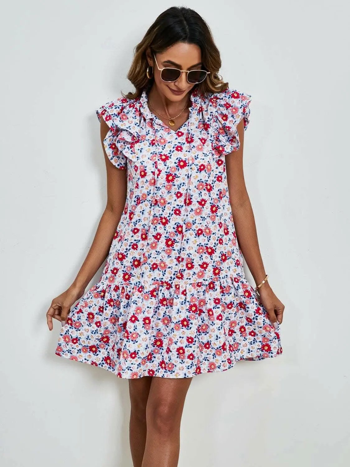 Trendsi Maternity Floral Cap Sleeve Dress Brick Red