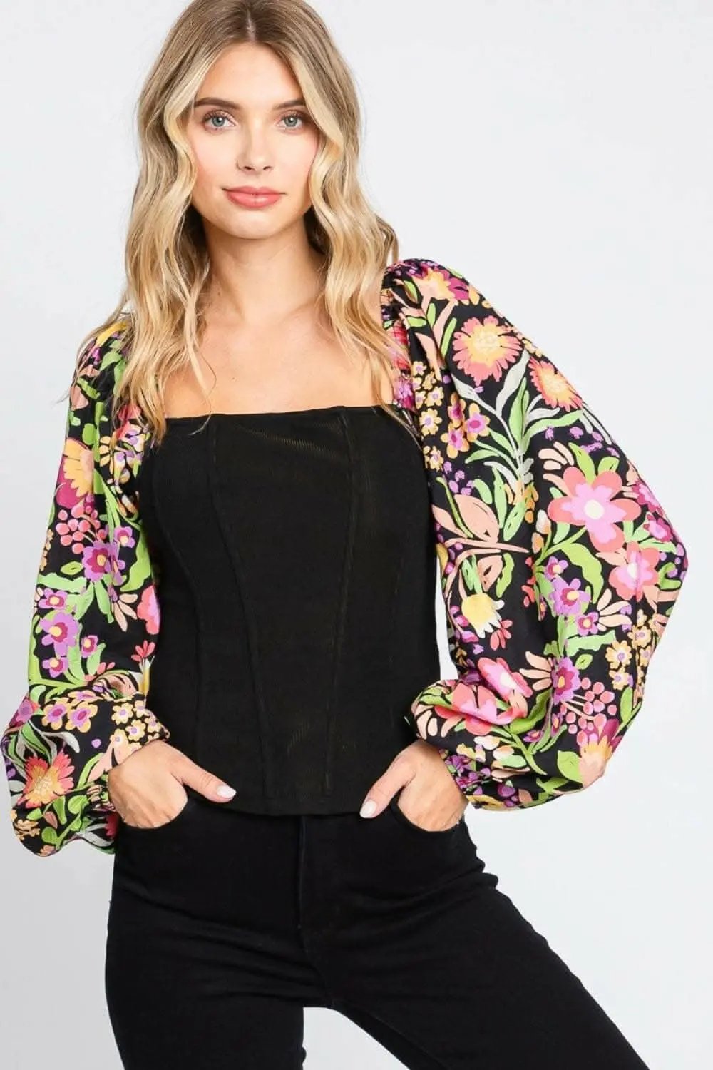 Accessories Trendsi Floral Blouse Women's Elegant Balloon Sleeve Top Statement Style