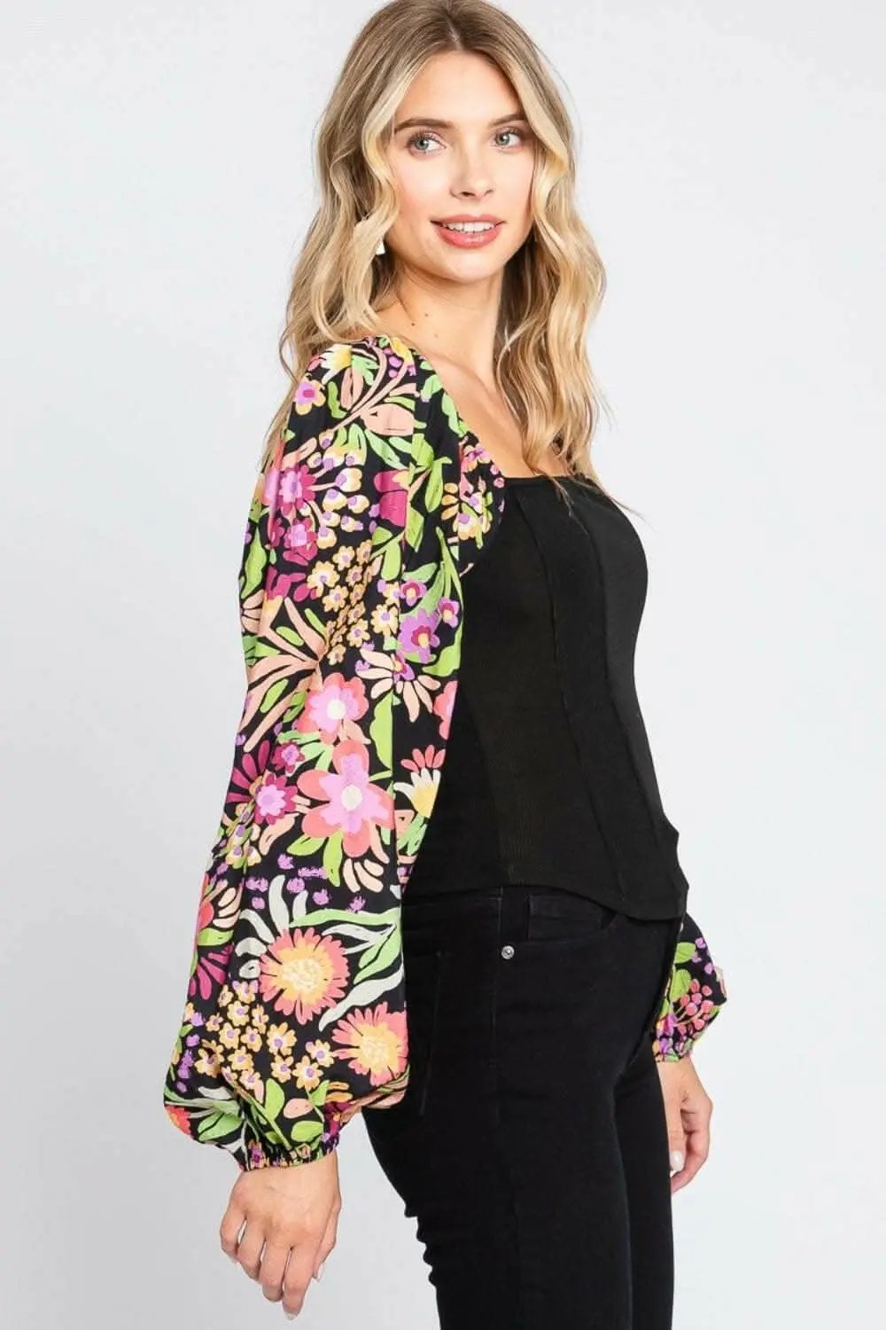 Accessories Trendsi Floral Blouse Women's Elegant Balloon Sleeve Top Statement Style