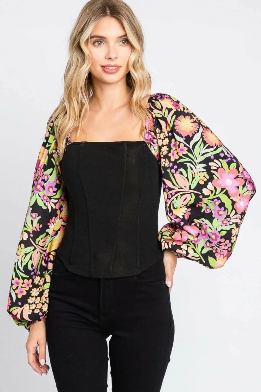 Accessories Trendsi Floral Blouse Women's Elegant Balloon Sleeve Top Statement Style