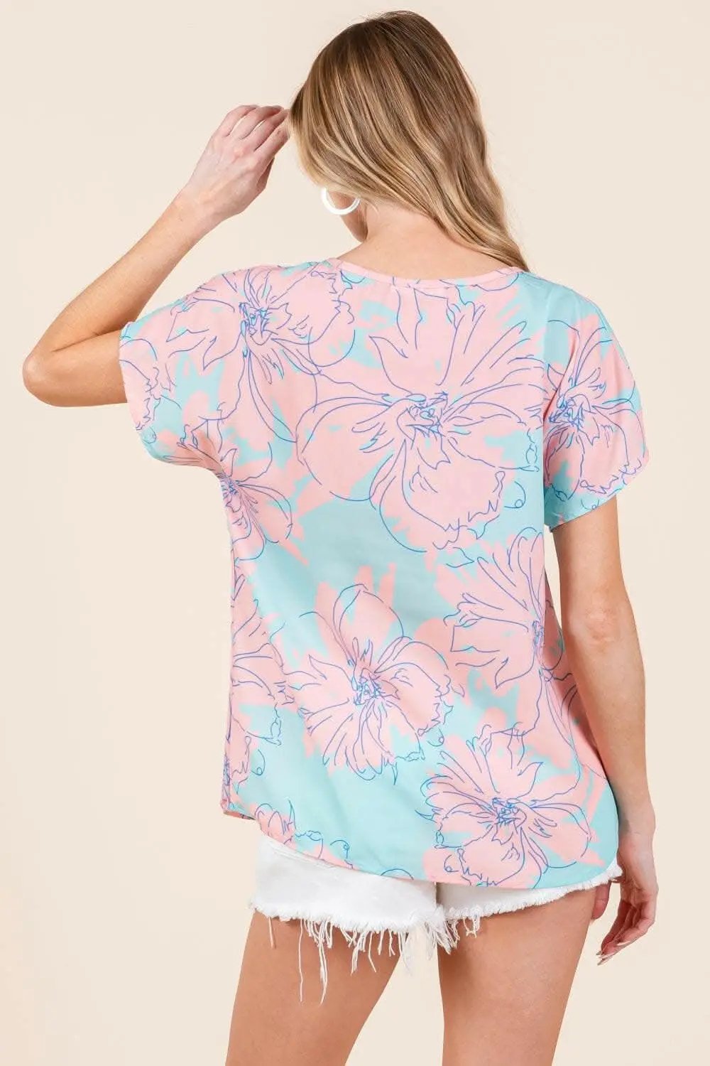 T-Shirts Trendsi Shorts - Floral Whimsy Short Sleeve Tee