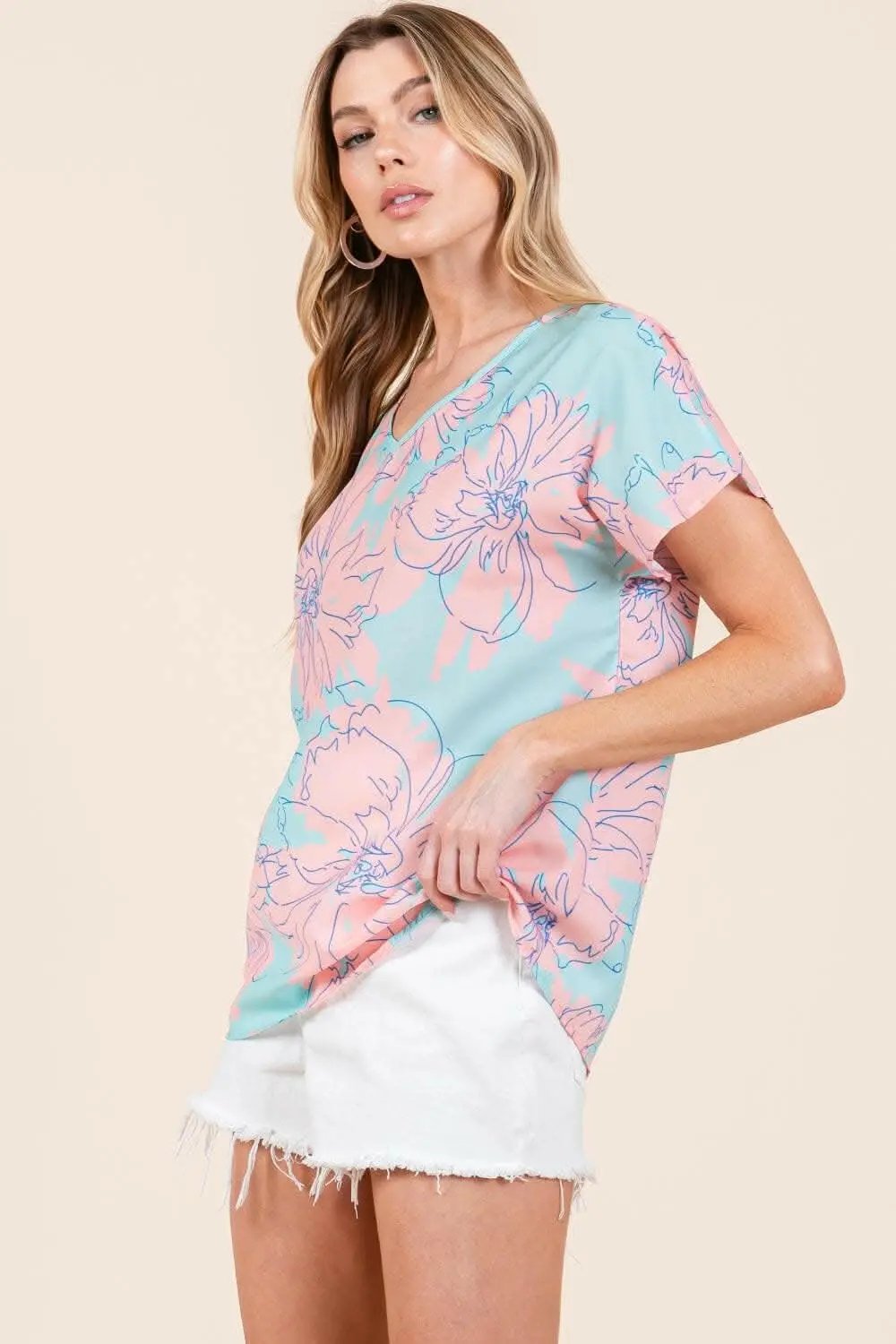 T-Shirts Trendsi Shorts - Floral Whimsy Short Sleeve Tee