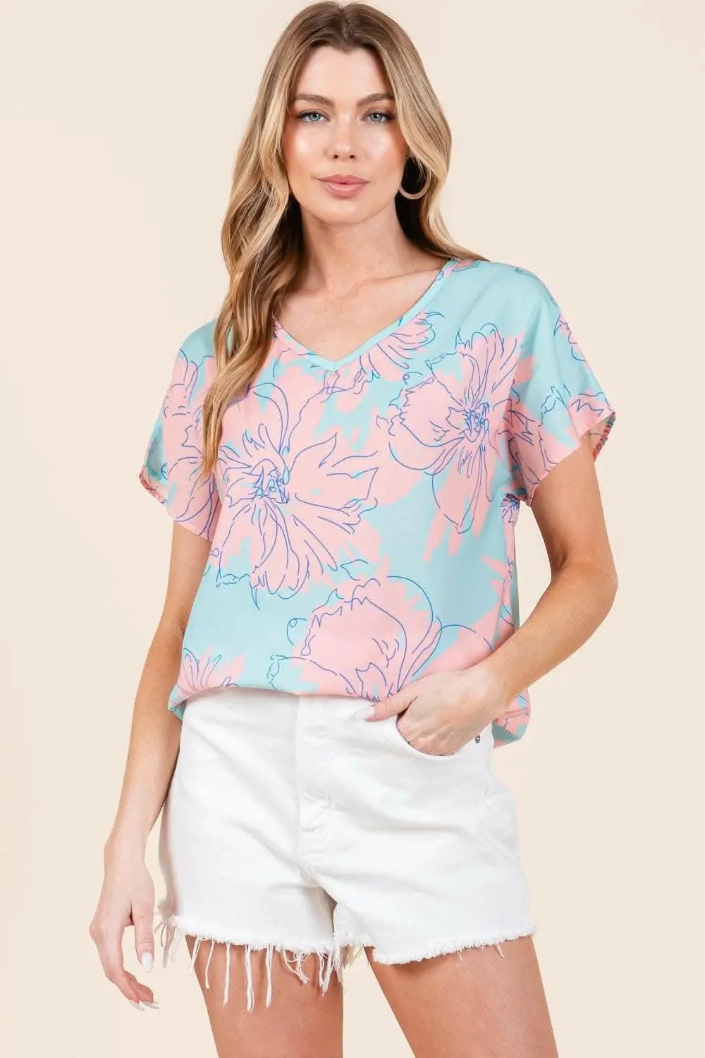 T-Shirts Trendsi Shorts - Floral Whimsy Short Sleeve Tee