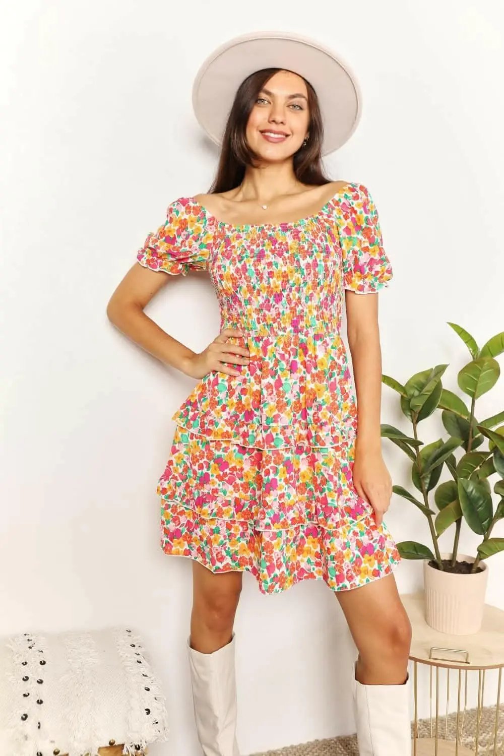 Trendsi Maternity Floral Mini Dress with Flounce Sleeves