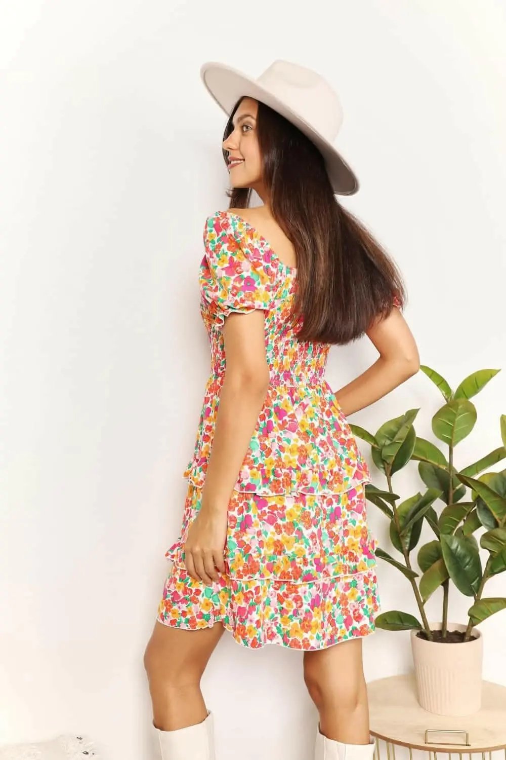 Trendsi Maternity Floral Mini Dress with Flounce Sleeves