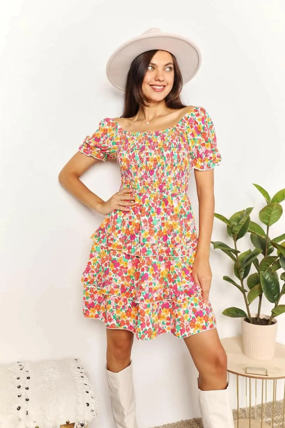 Trendsi Maternity Floral Mini Dress with Flounce Sleeves