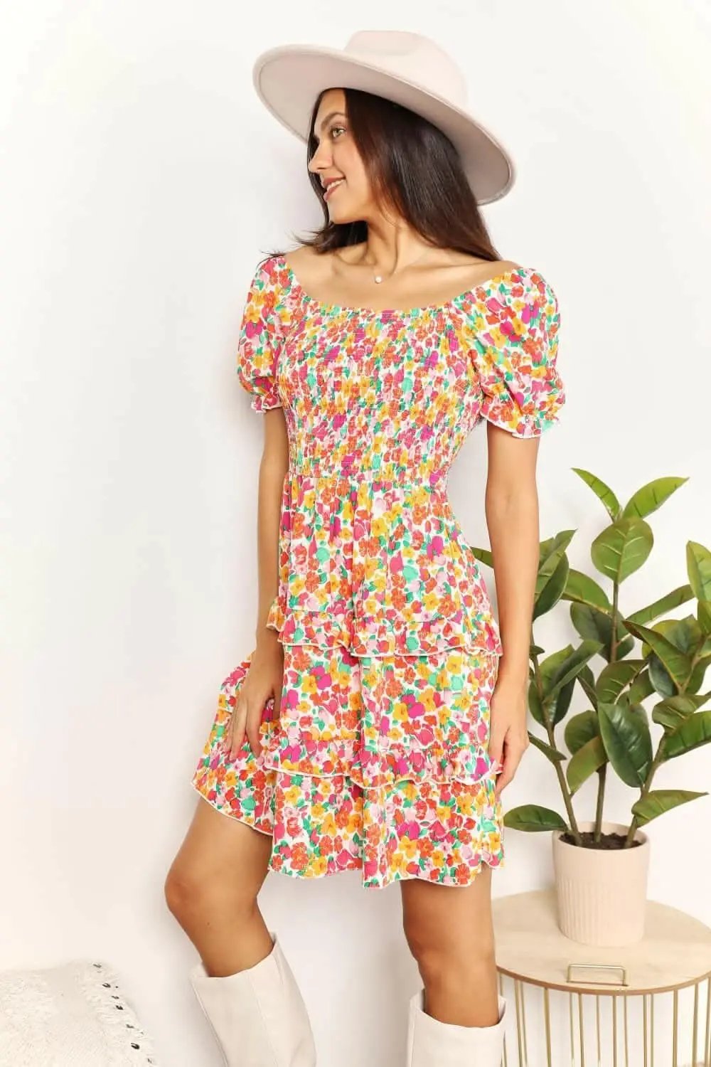 Trendsi Maternity Floral Mini Dress with Flounce Sleeves