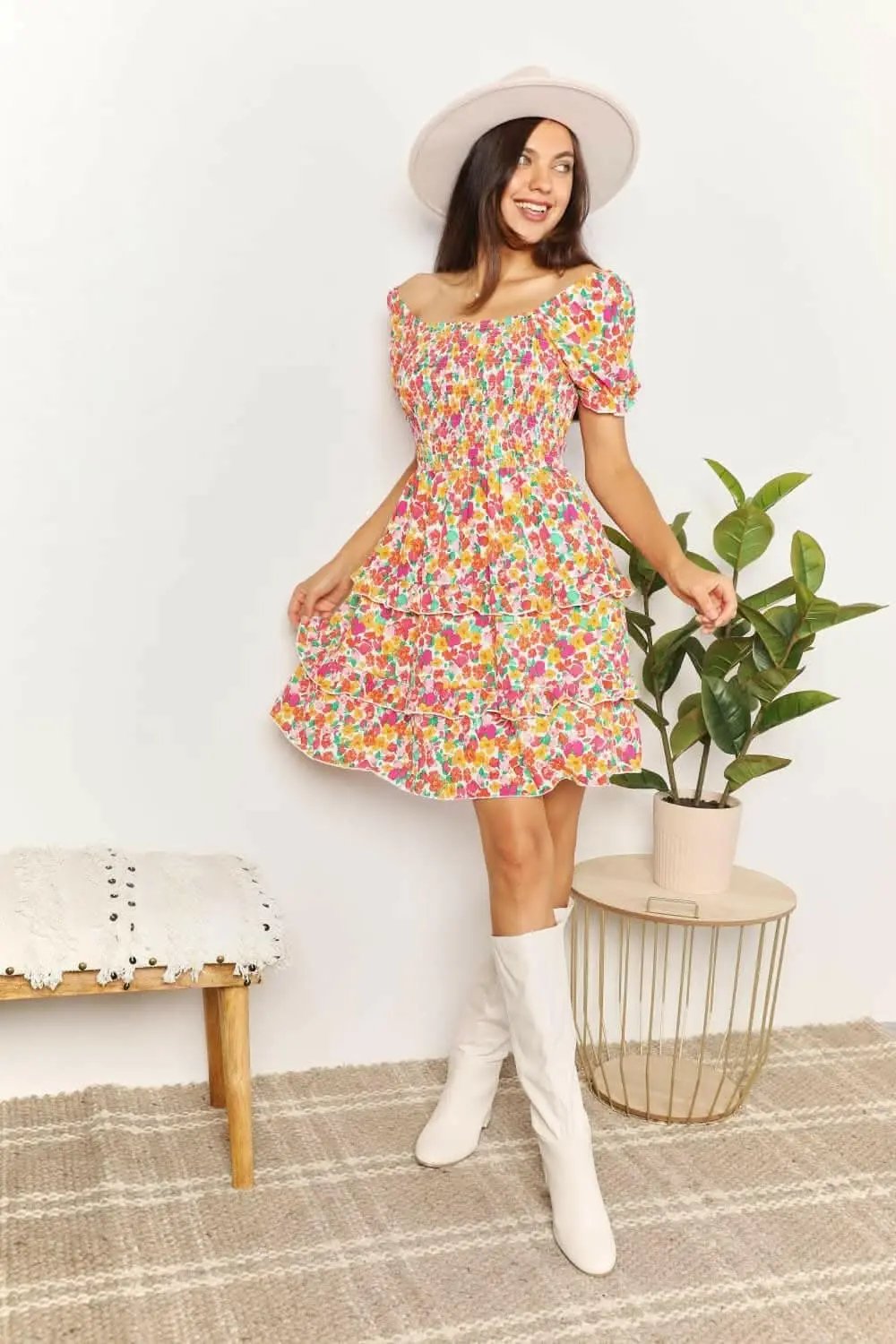 Trendsi Maternity Floral Mini Dress with Flounce Sleeves