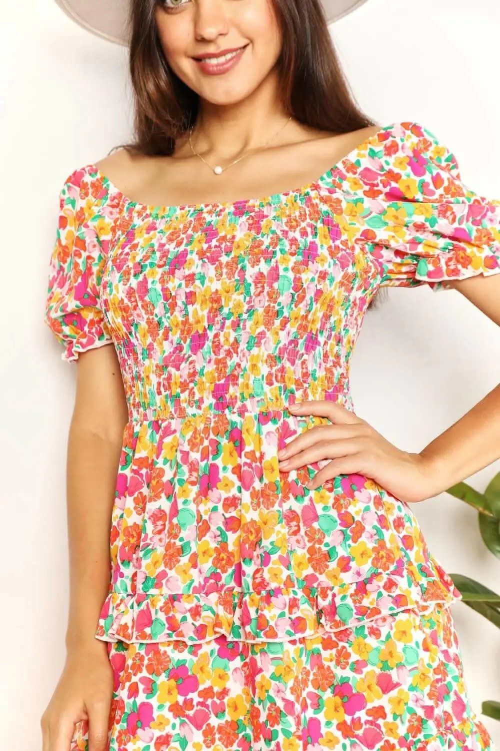Trendsi Maternity Floral Mini Dress with Flounce Sleeves