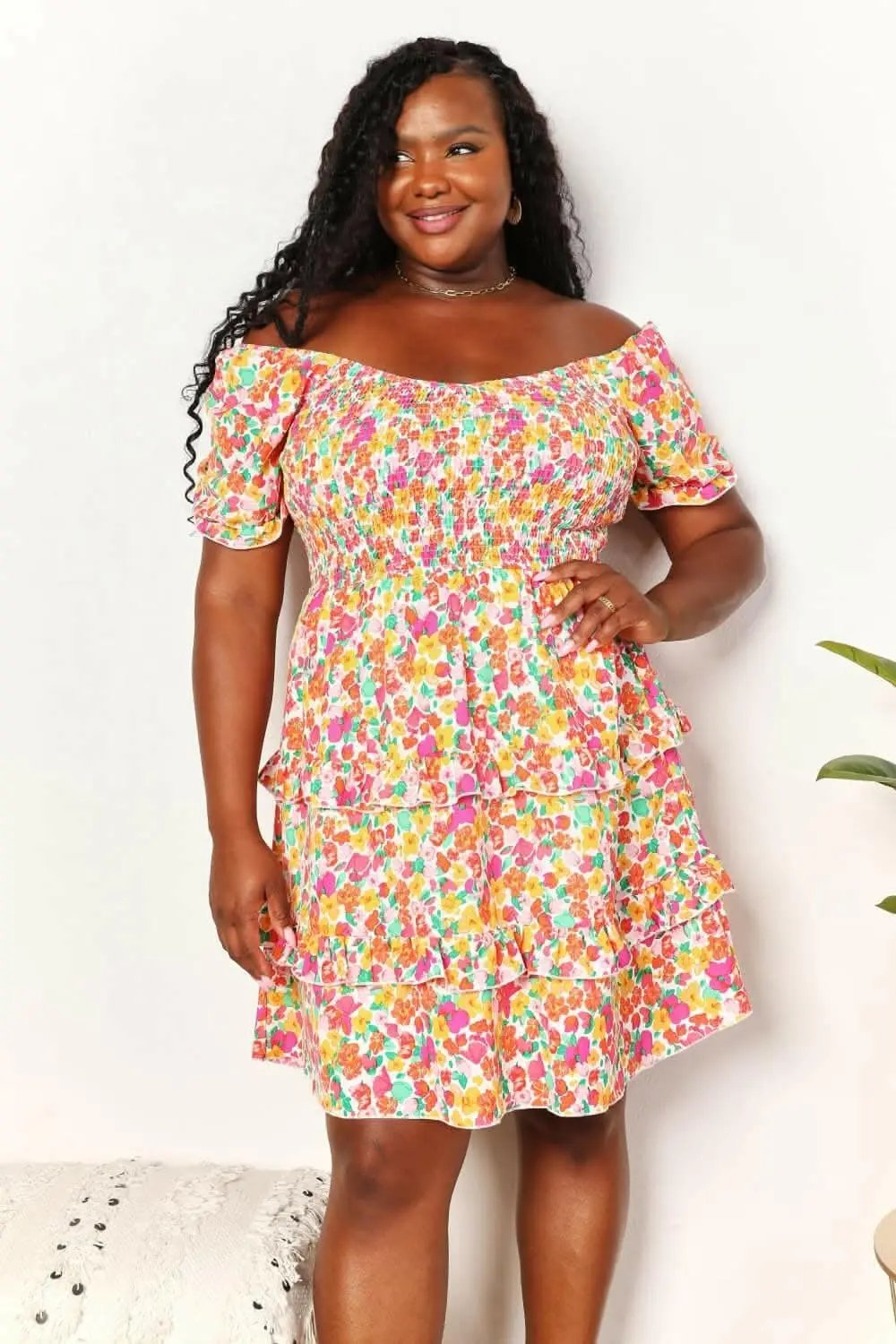 Trendsi Maternity Floral Mini Dress with Flounce Sleeves