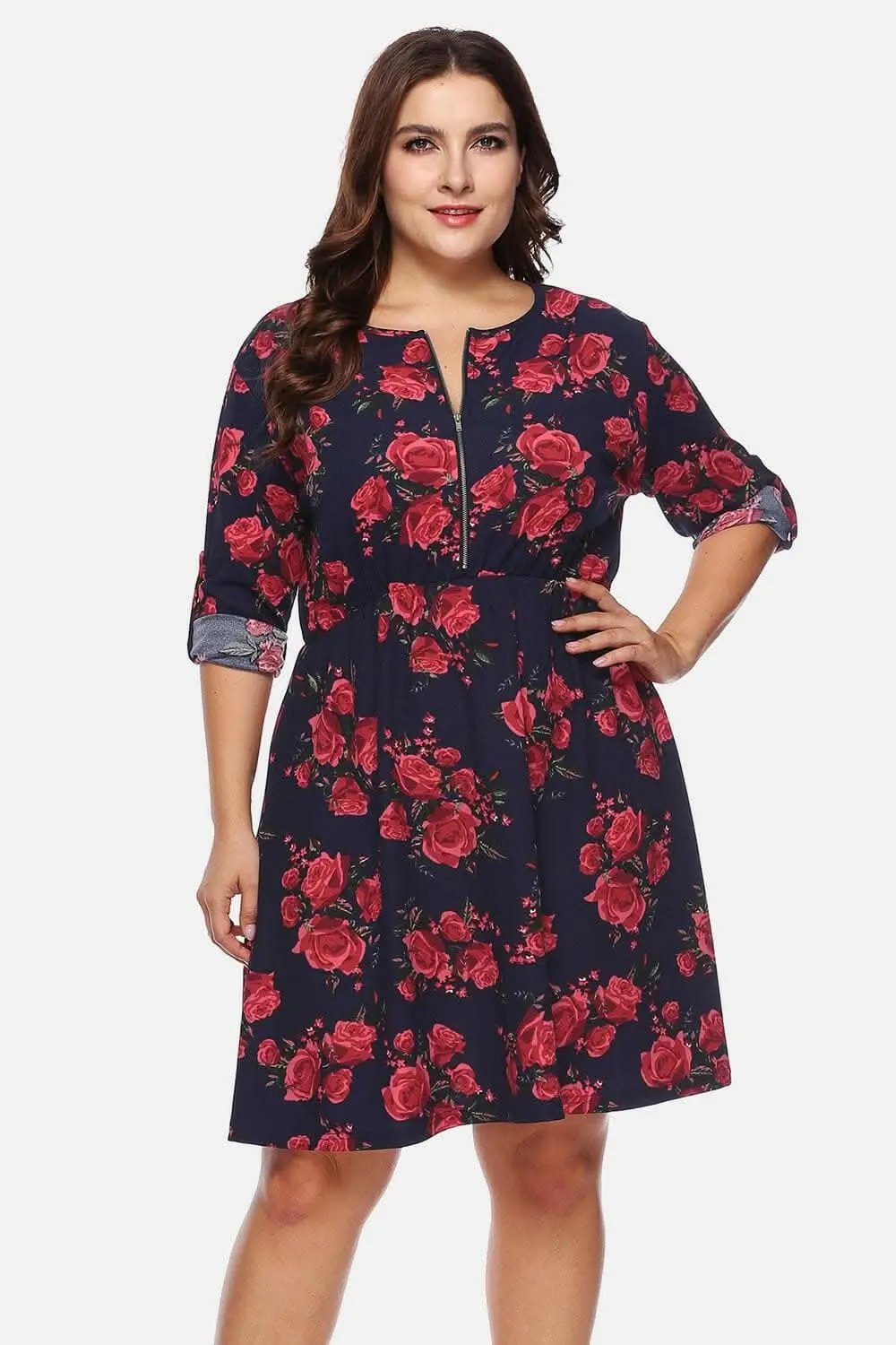 Dresses Trendsi plus - Floral half zip dress for curves