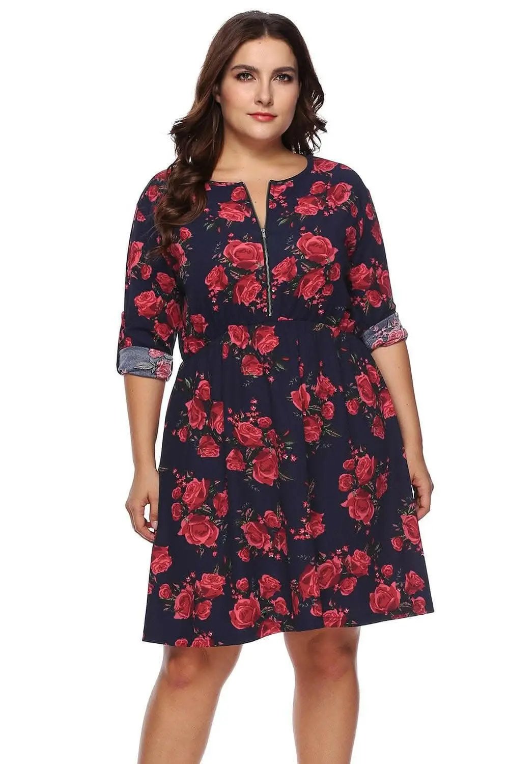 Dresses Trendsi plus - Floral half zip dress for curves