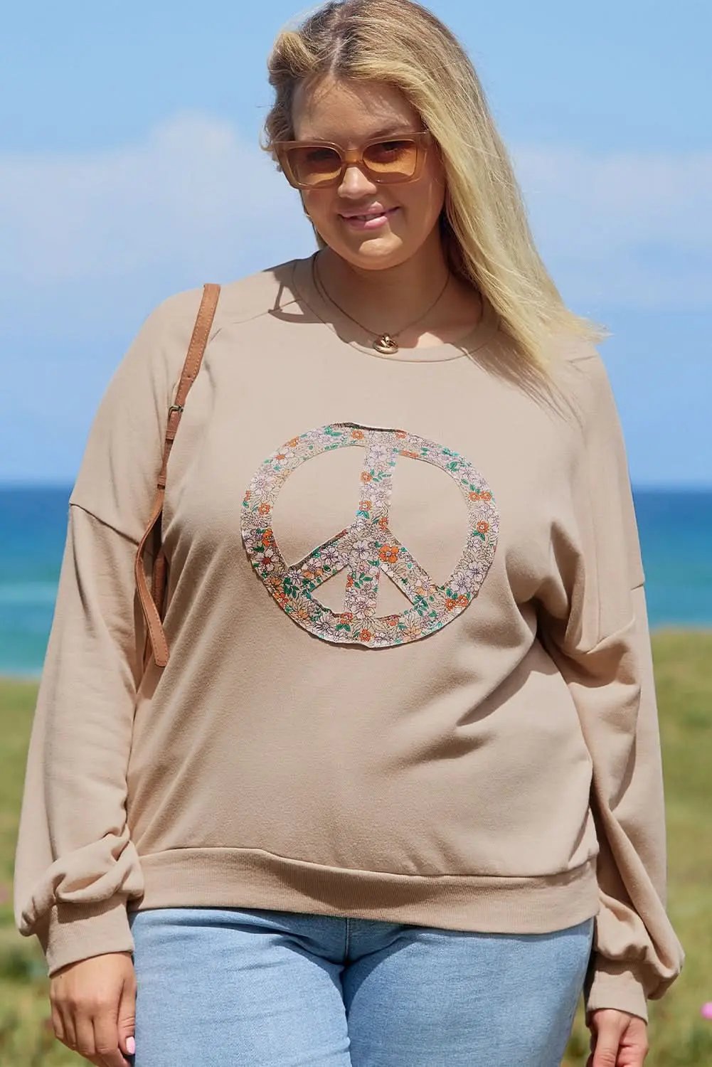 Love Salve Women's Plus Size Sweatshirt Floral Peace Sign — Cozy Winter Comfort