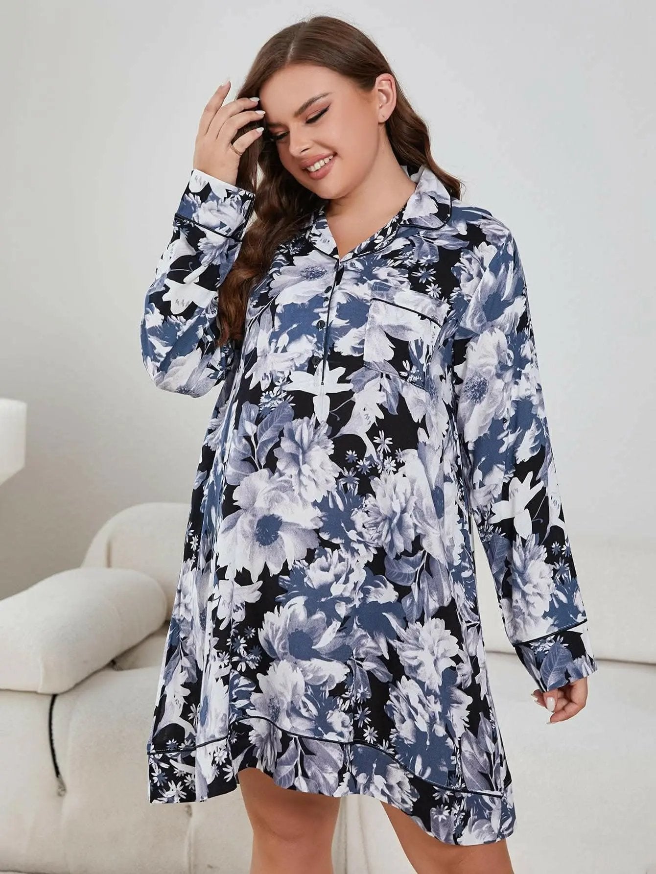 T-Shirts Trendsi swimwear - Floral print plus size nightgown