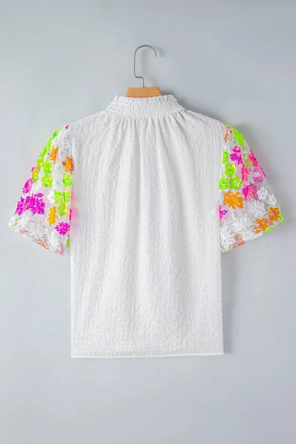Trendsi Mock Neck Blouse with Floral Sequin Detail