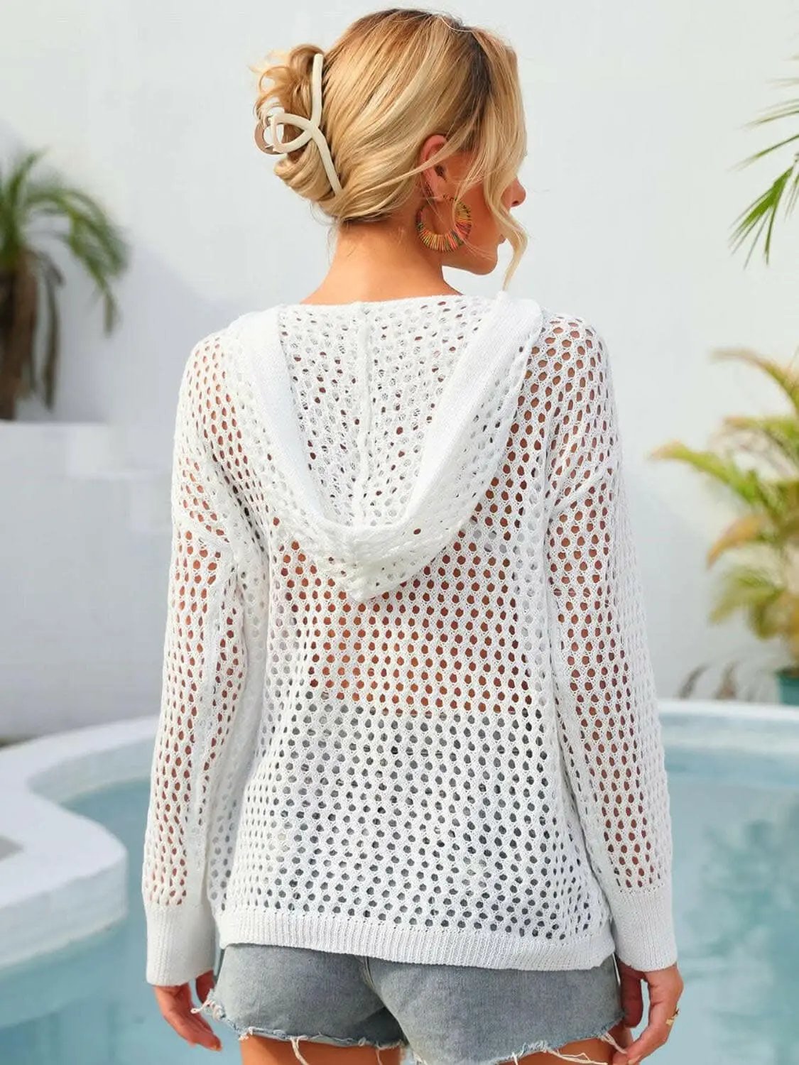 T-Shirts Trendsi swimwear - Floral sheer hooded cover-up