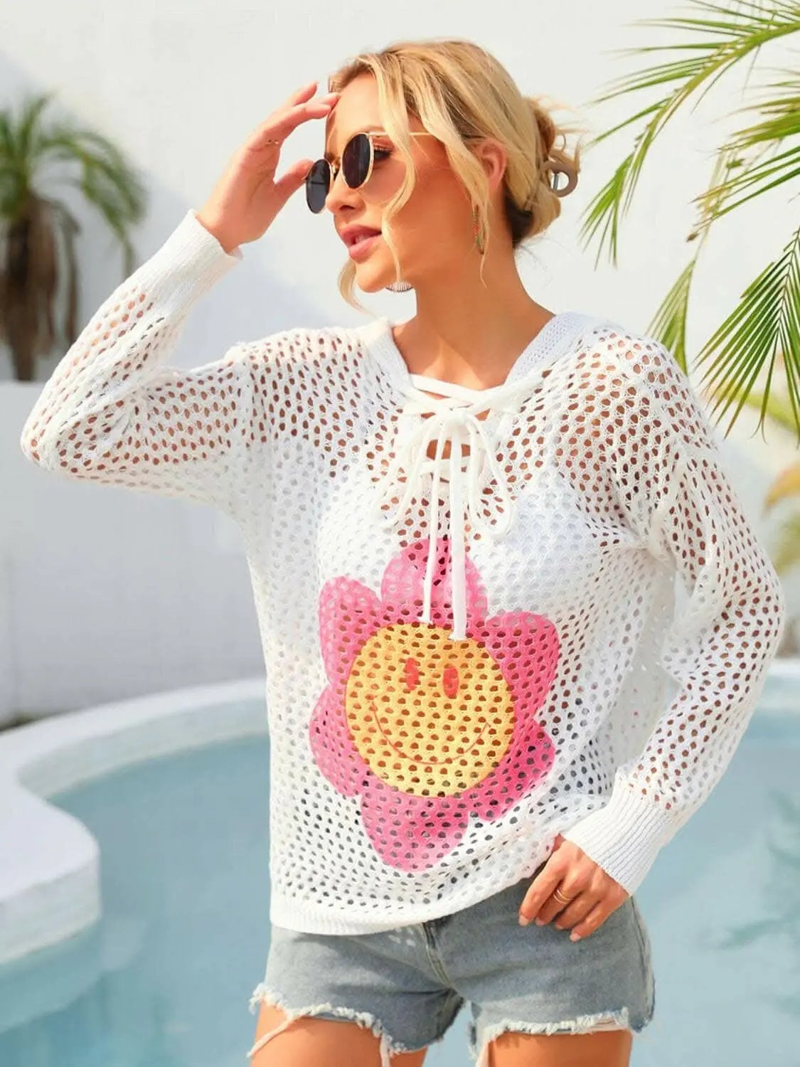 T-Shirts Trendsi swimwear - Floral sheer hooded cover-up