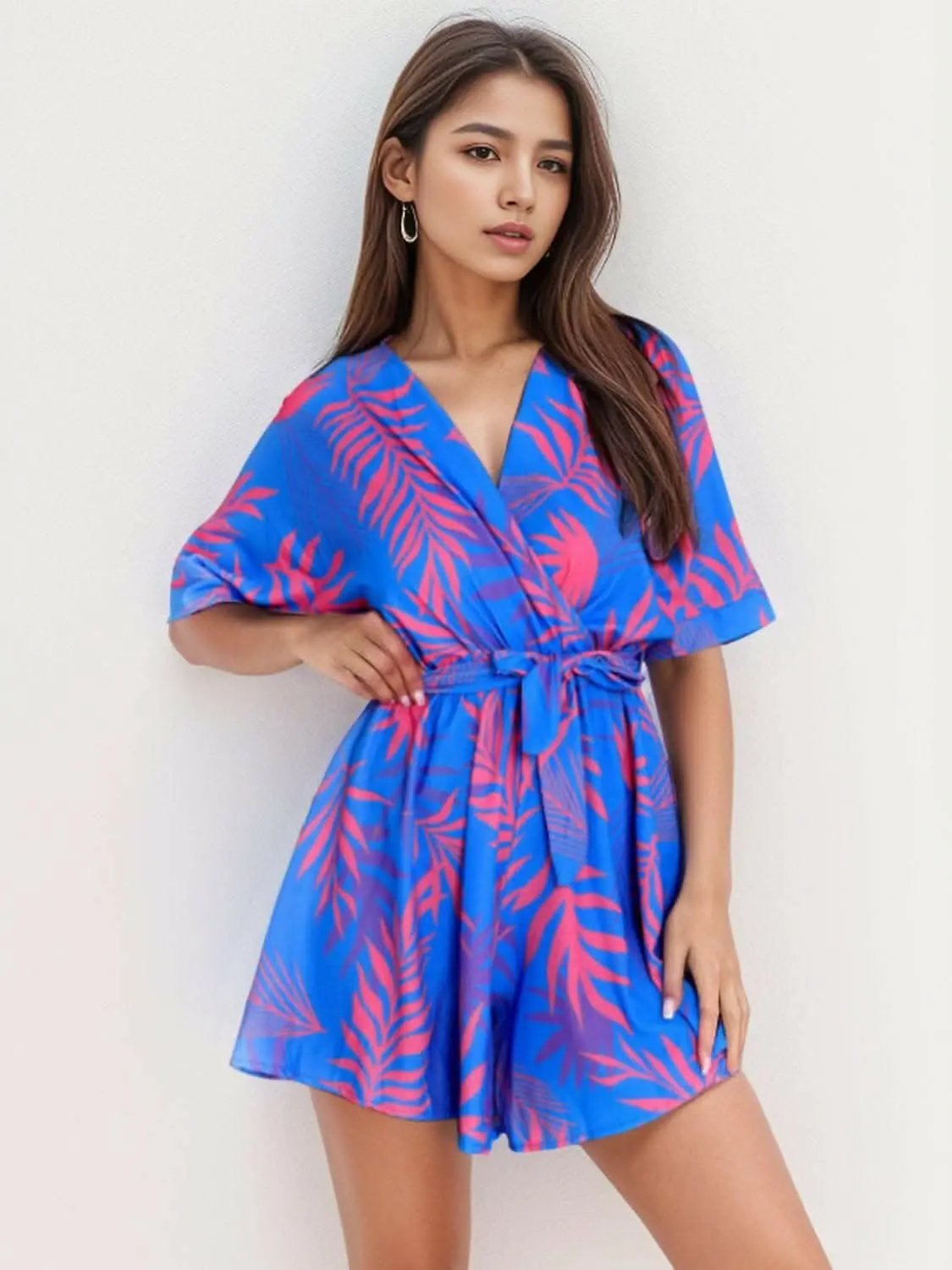 Accessories Trendsi Floral Romper Women's Casual V-Neck Short Sleeve Cute Jumpsuit