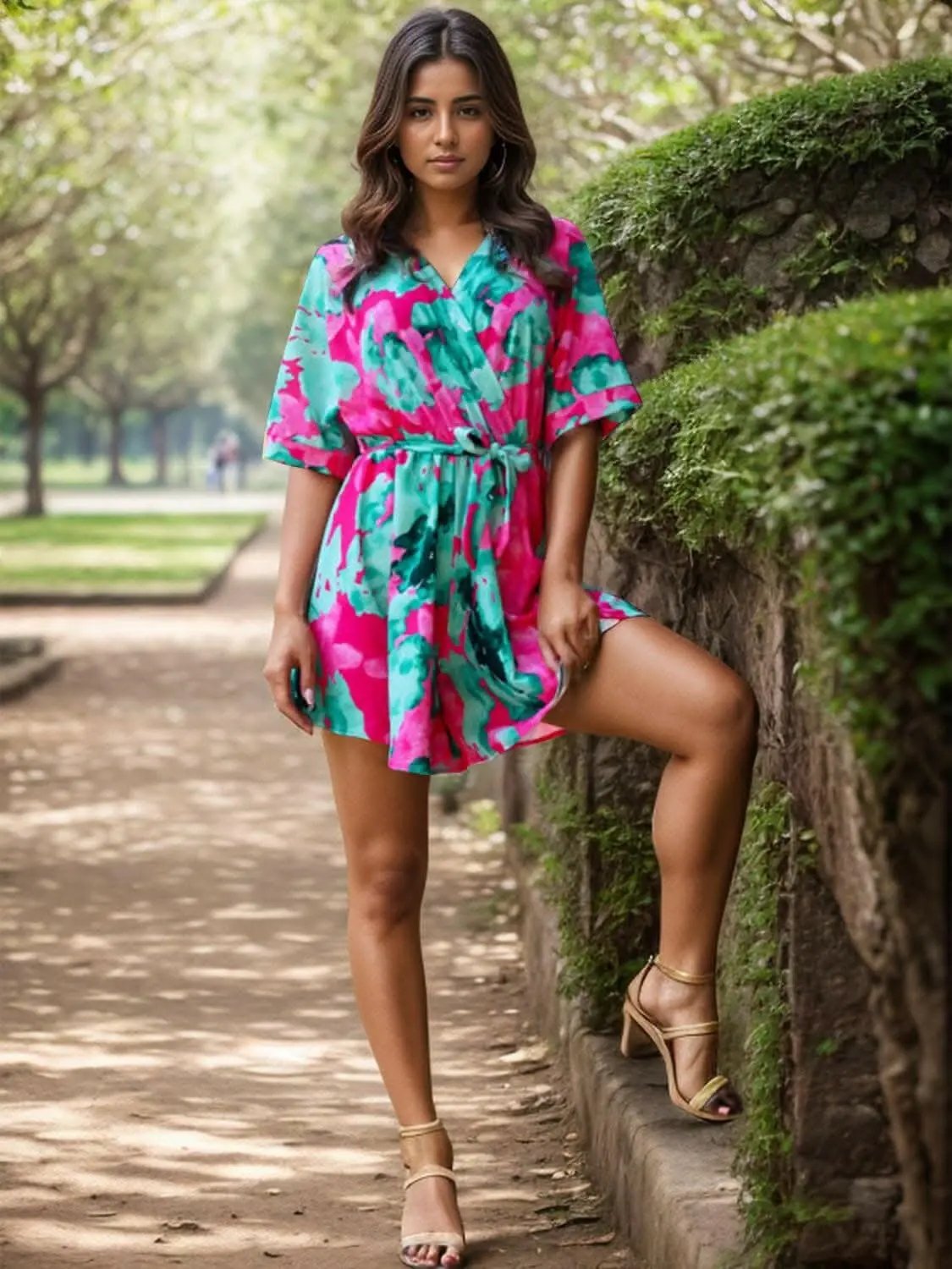 Accessories Trendsi Floral Romper Women's Casual V-Neck Short Sleeve Cute Jumpsuit