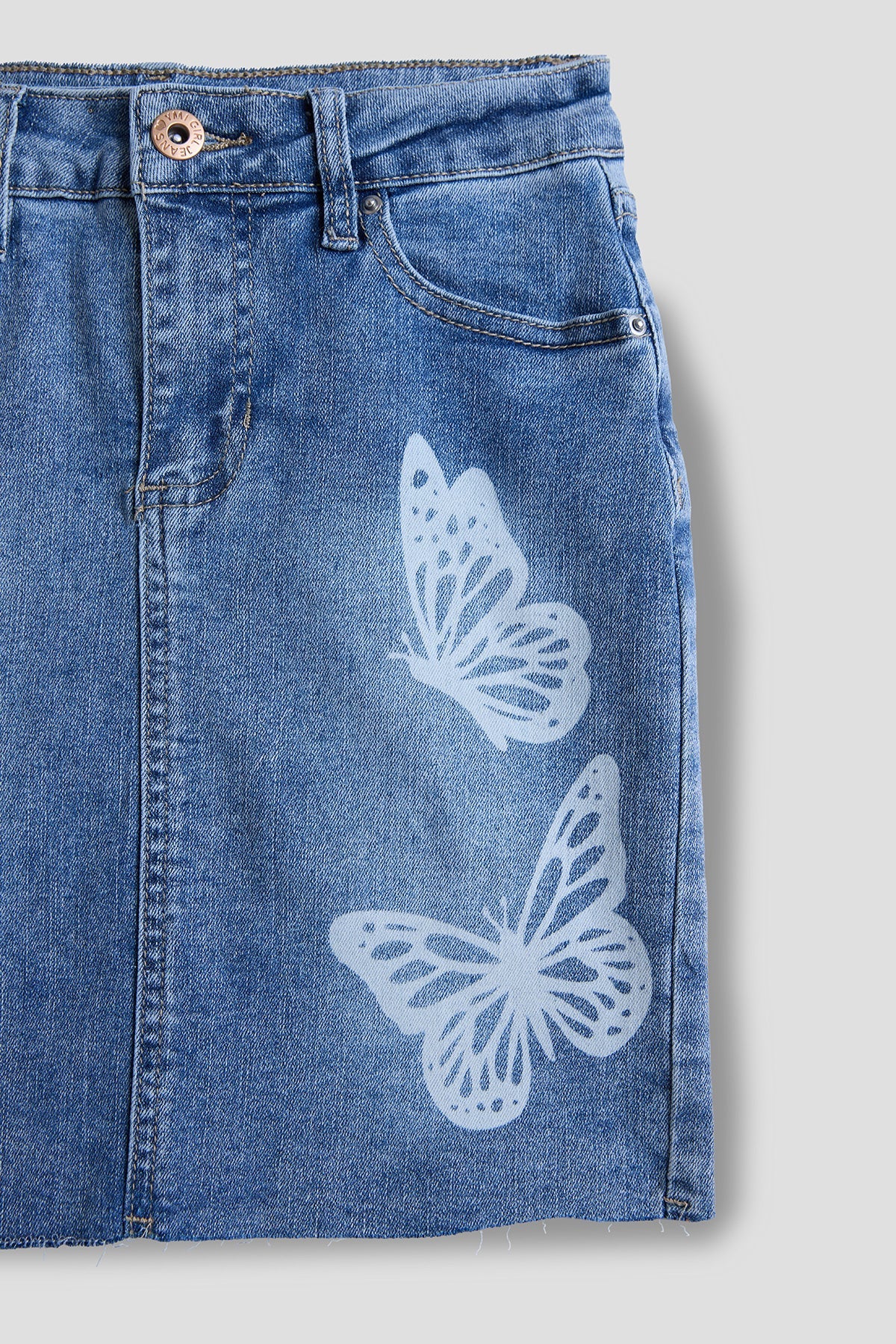 Girls Brittney Butterfly Print Denim Mini Skirt