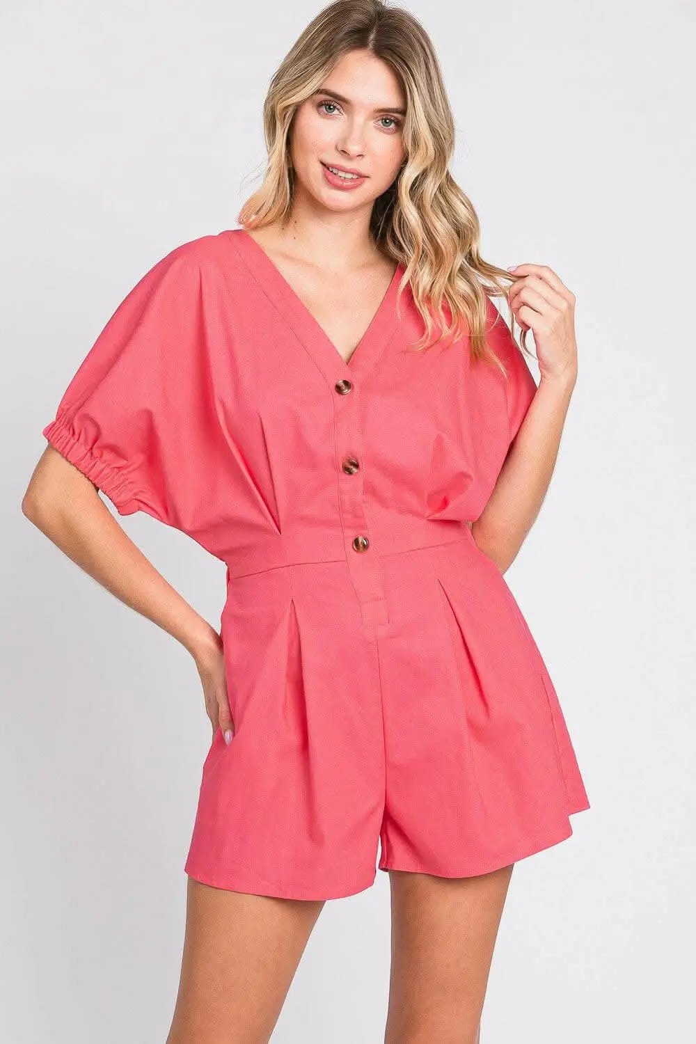 Dresses Trendsi GeeGee Half Button V-Neck Linen Romper