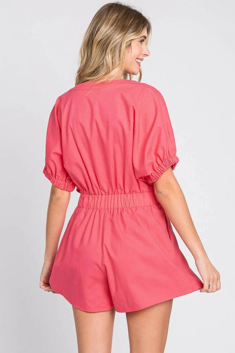 Dresses Trendsi GeeGee Half Button V-Neck Linen Romper