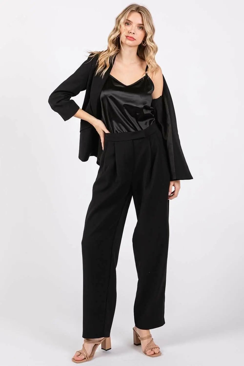 Trendsi GeeGee High-Waisted Pleated Pants - Casual Bottoms