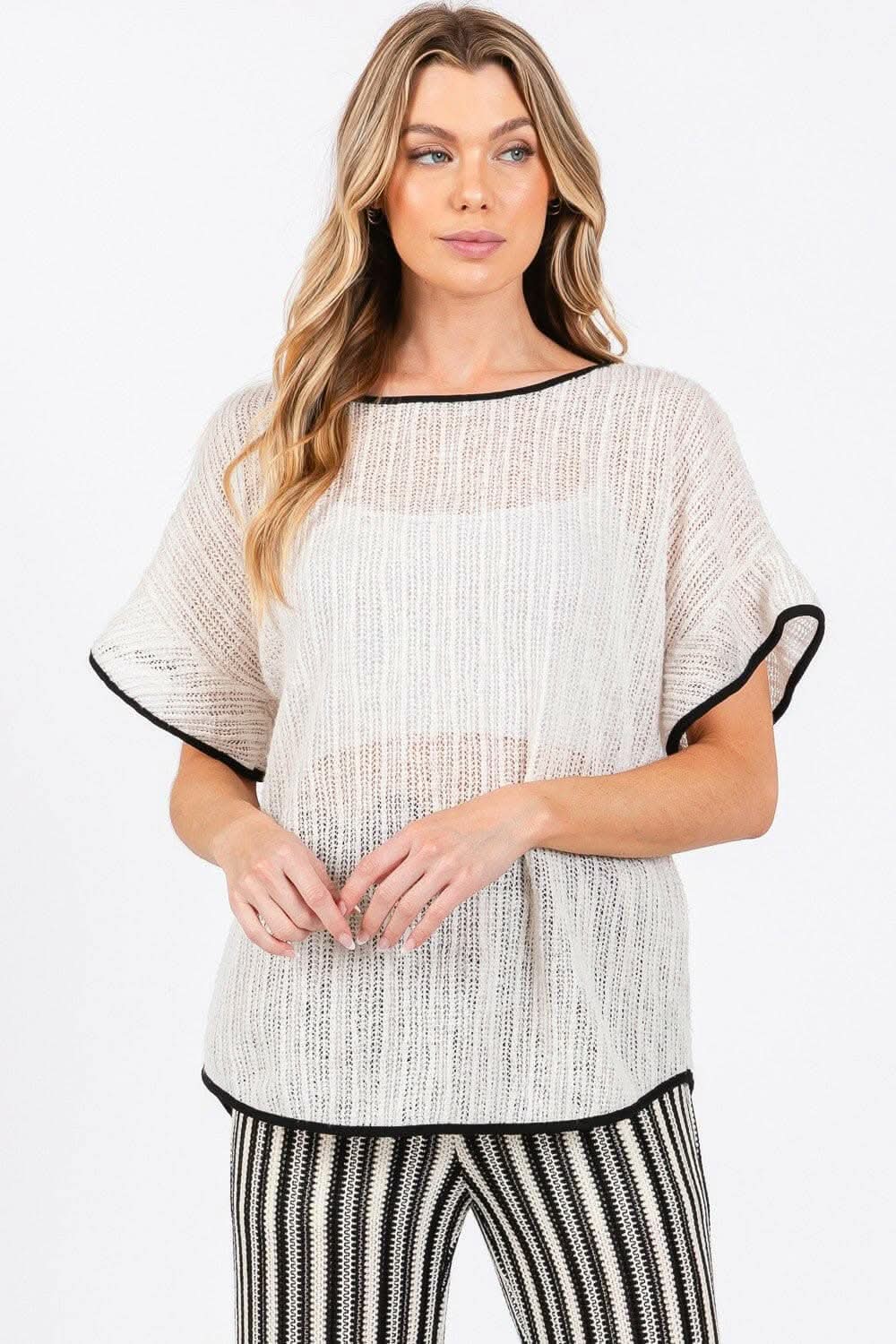 T-Shirts Trendsi Knit Cover Up Women's Casual Shorts Contrast Detail Summer Sho