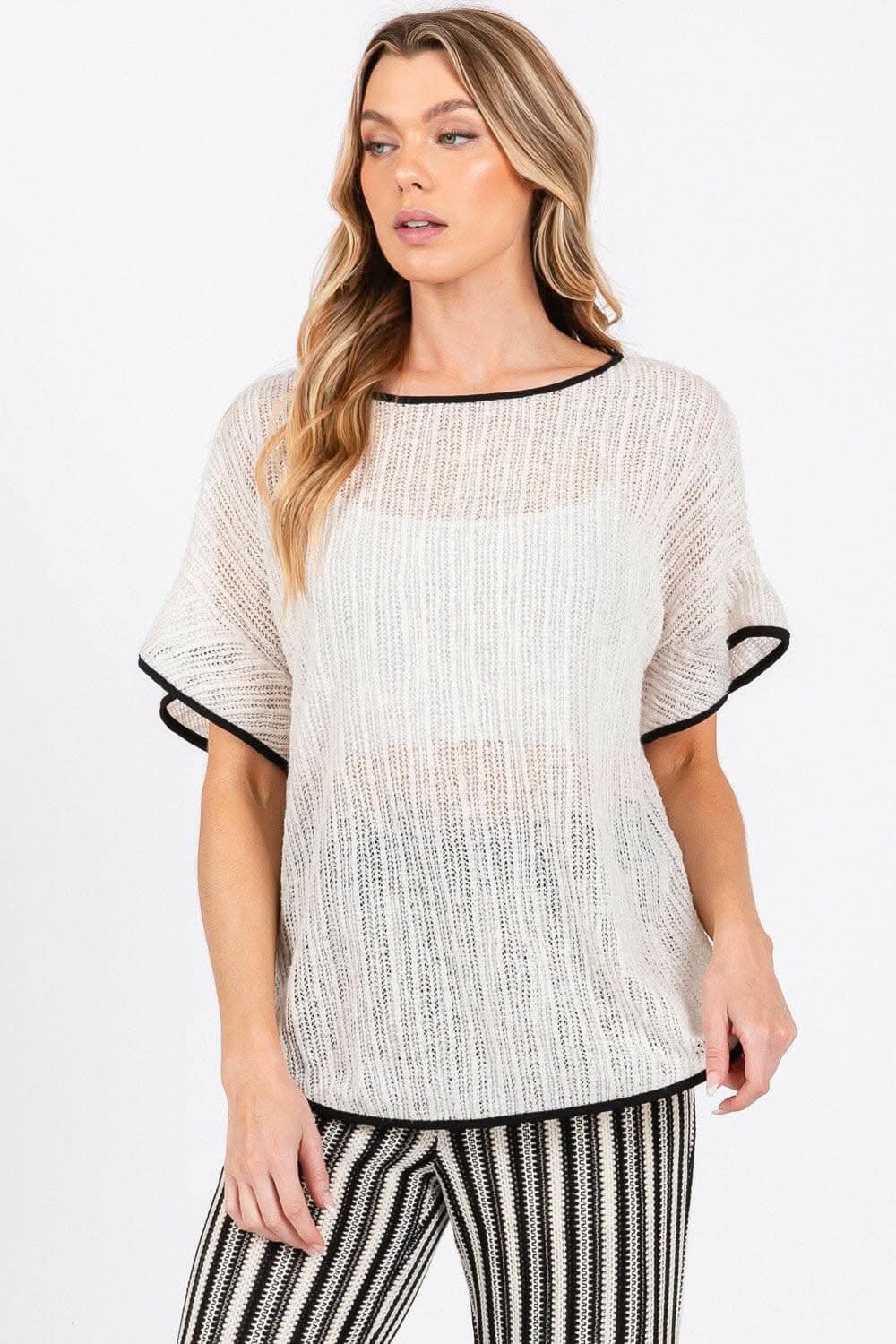 T-Shirts Trendsi Knit Cover Up Women's Casual Shorts Contrast Detail Summer Sho