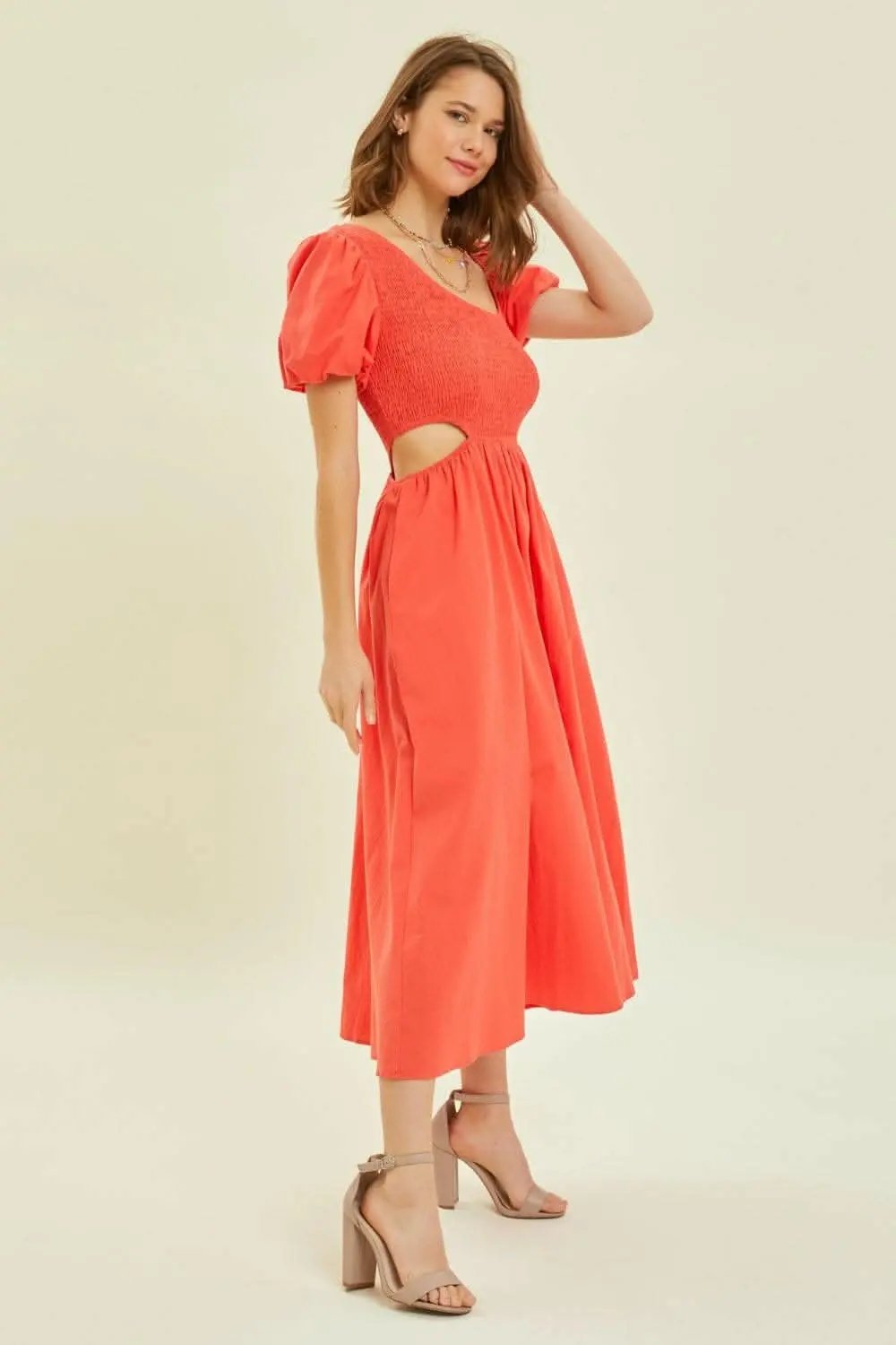 Smocked Midi Dress by Trendsi | Cherry Red