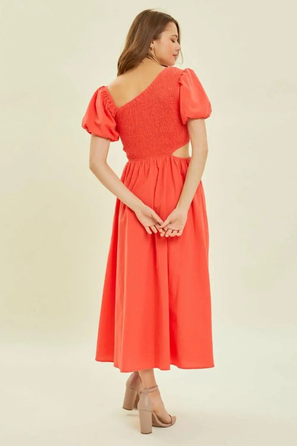 Smocked Midi Dress by Trendsi | Cherry Red