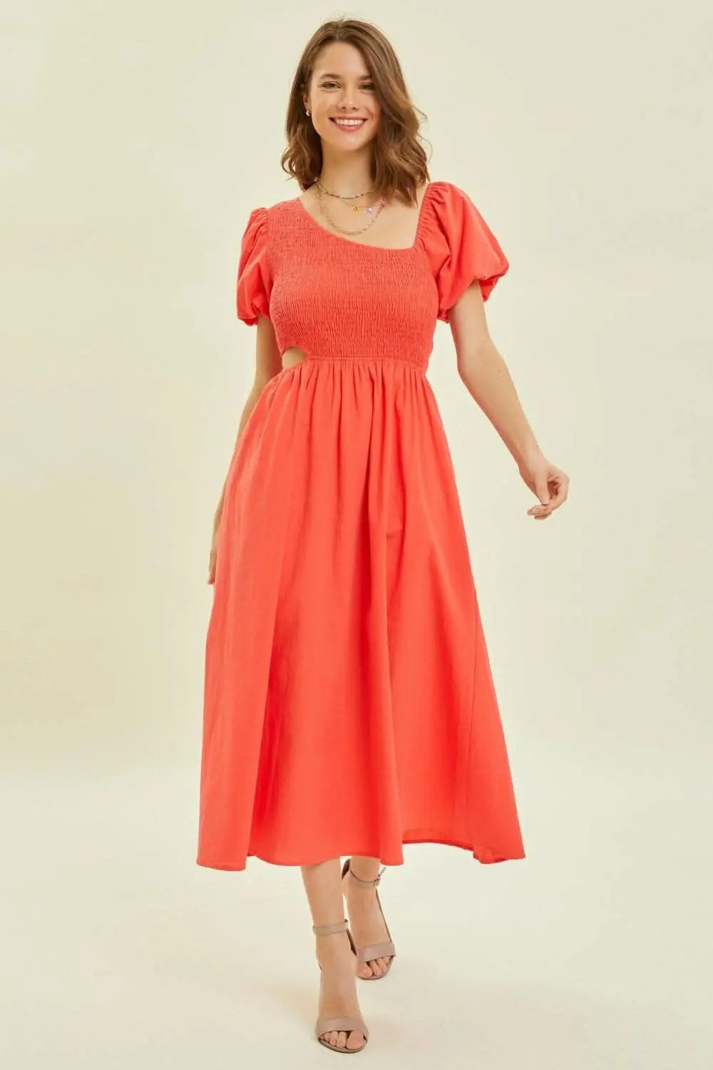 Smocked Midi Dress by Trendsi | Cherry Red