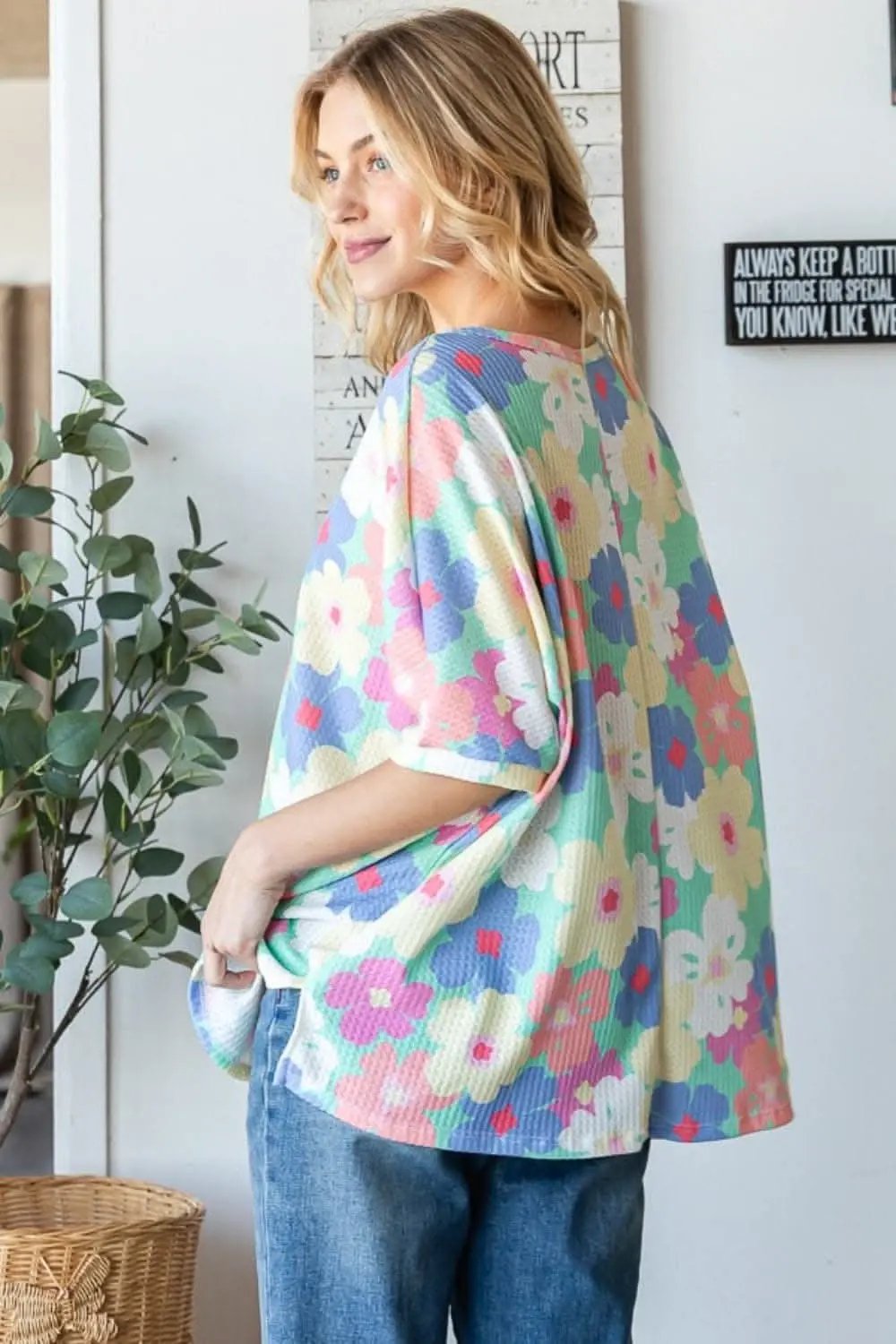 T-Shirts Trendsi Floral Waffle Oversized Women's T-Shirt + Casual Top + Soft & Comfy