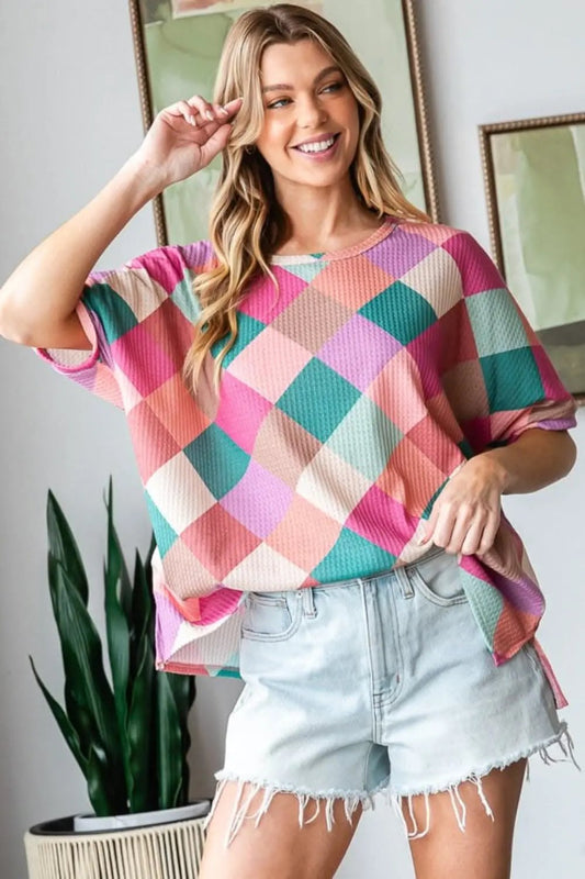 T-Shirts Trendsi Argyle T-Shirt Women's Casual Top USA Shipped Soft & Trendy