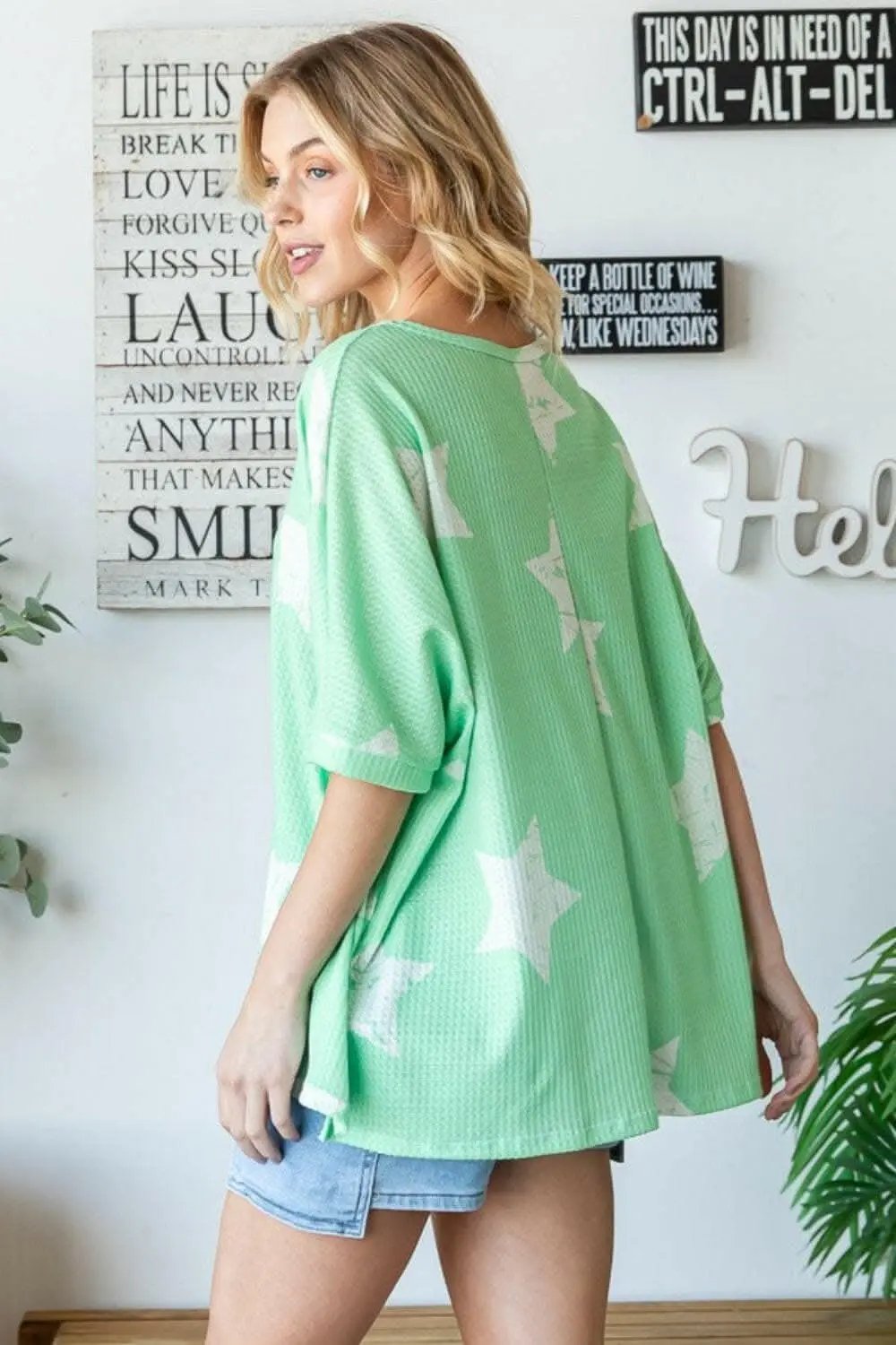 T-Shirts Trendsi Star Waffle Tee Women's Casual Top Comfy Oversized T-Shirt