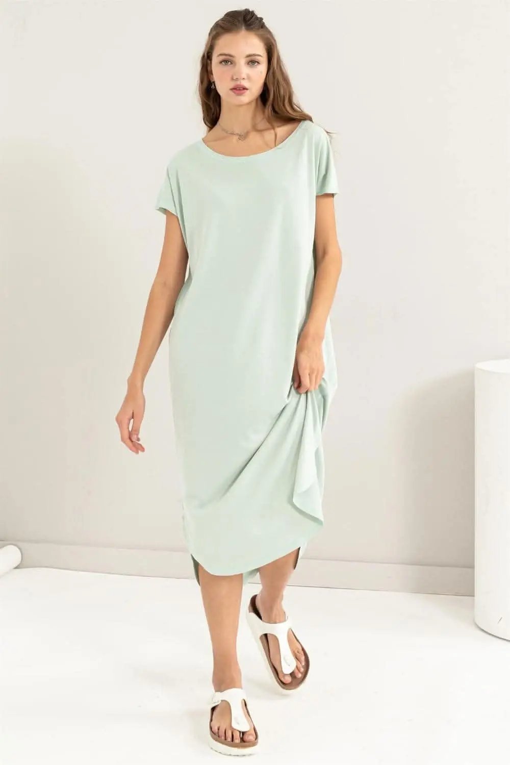 Dresses Trendsi HYFVE Short Sleeve High-Low Slit Midi Dress Chic S
